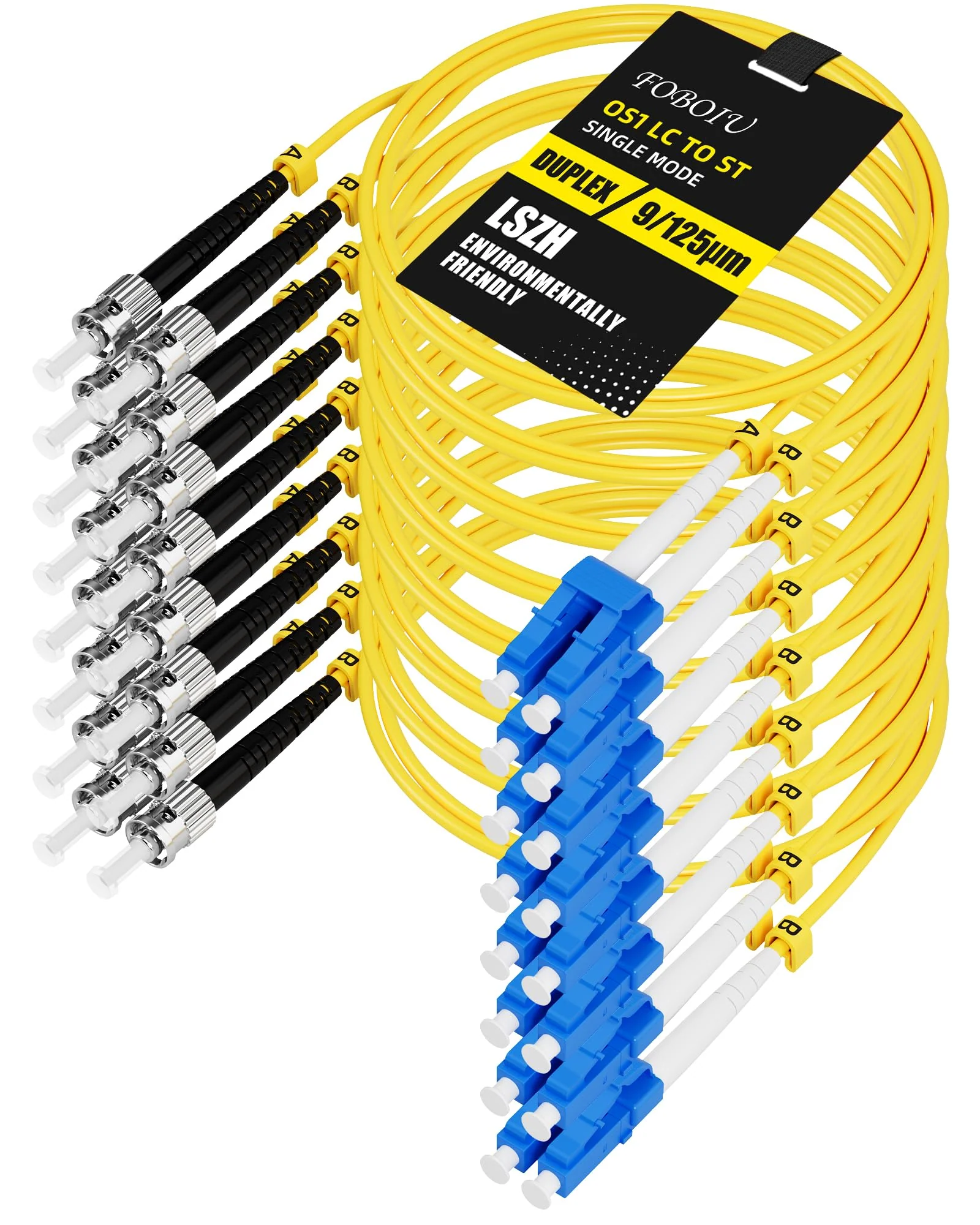 OS1 8Pack 1M(3FT) LC to ST Fiber Patch Cable,ST to LC Singlemode Fiber Patch Cable, Duplex 9/125µm LSZH Yellow Jumper Fiber Optic Cord for Media Converters 1M(3FT) 8 Pack Yellow OS1 LC-ST