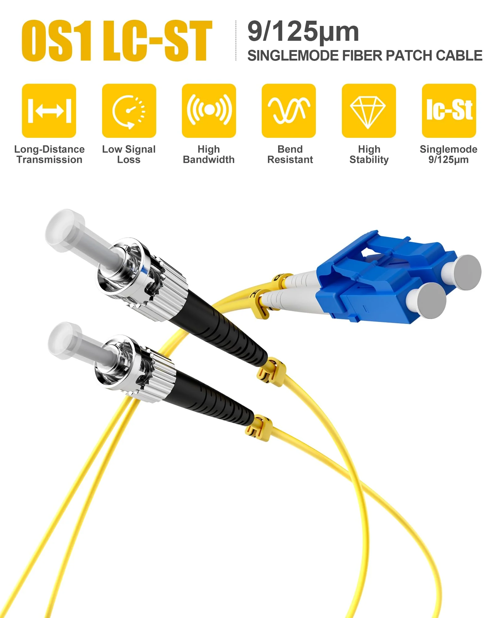 OS1 ST to LC Singlemode Fiber Patch Cable 2M(6FT), 8Pack LC to ST Fiber Patch Cable, Duplex LSZH 9/125µm Jumper Fiber Optic Cord for Media Converters Yellow 2M(6FT) 8 Pack Yellow OS1 LC-ST - Image 2