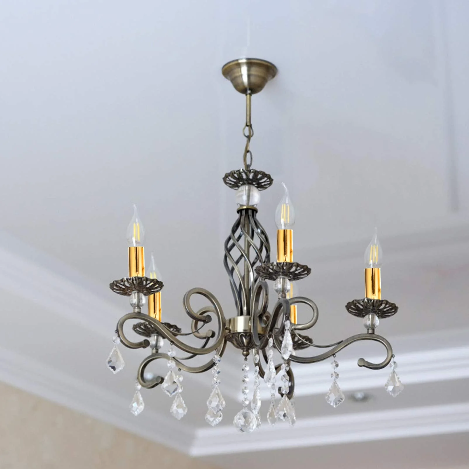 OSALADI Pack of 6 E14 Candle Holder Sleeves Iron Candle Lamp Holder Cover Metal Chandelier Light Cover Candelabra Base Golden - Image 2