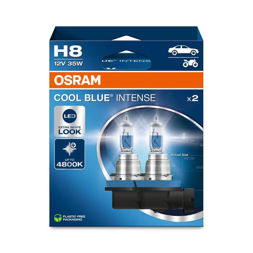 Osram Cool Blue® Intense H8, Up to 4,800 K, Halogen Headlamp, LED Look, Hanging Folding Box (2 Lamps) 2 Lamps