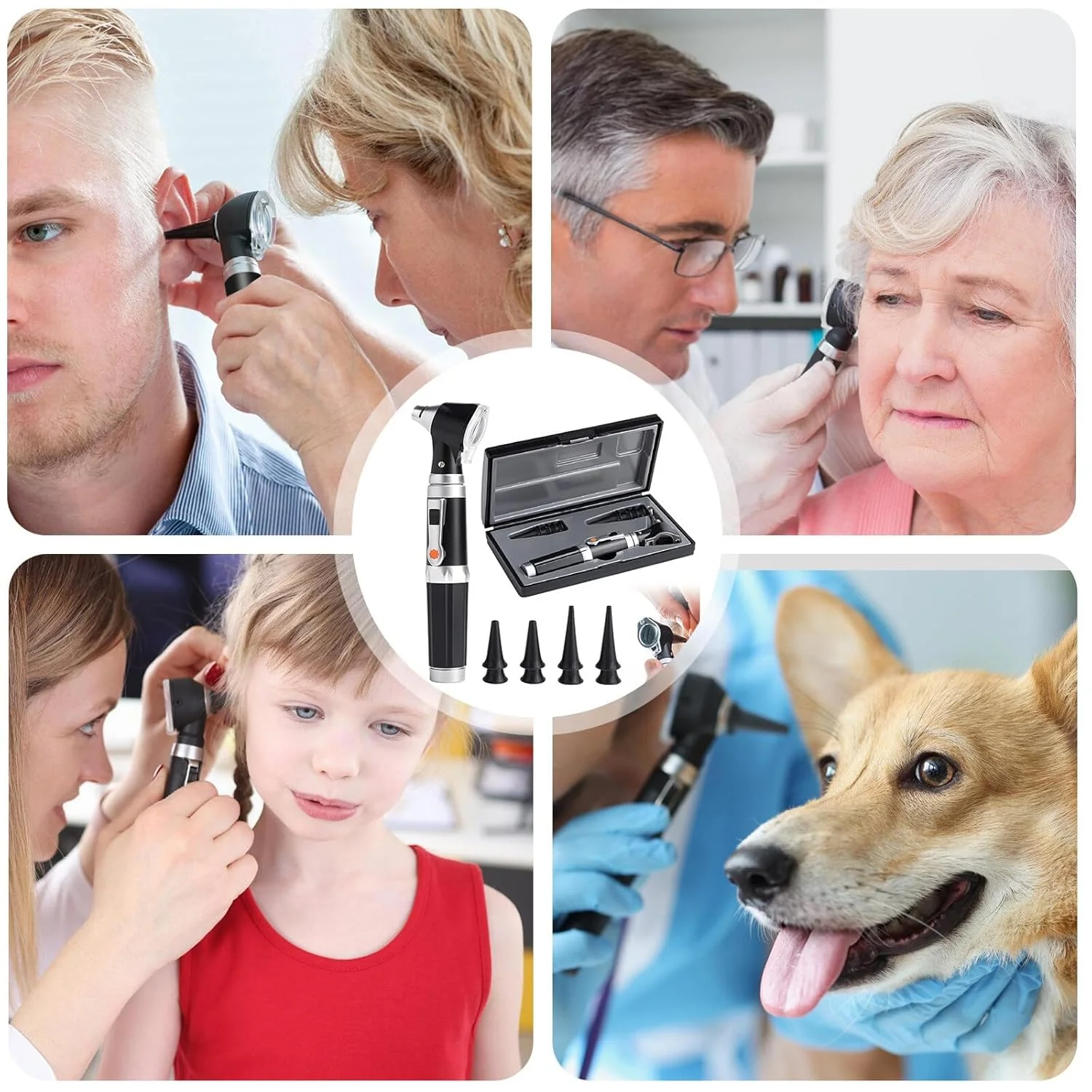 Otoscope with Light, Otoscope with Light with 3x Magnification and 4 Speculum Tips Size, 8 Ear Plugs Otoscope Set with Hard Plastic Case for Adults and Children and Pets Black - Image 7