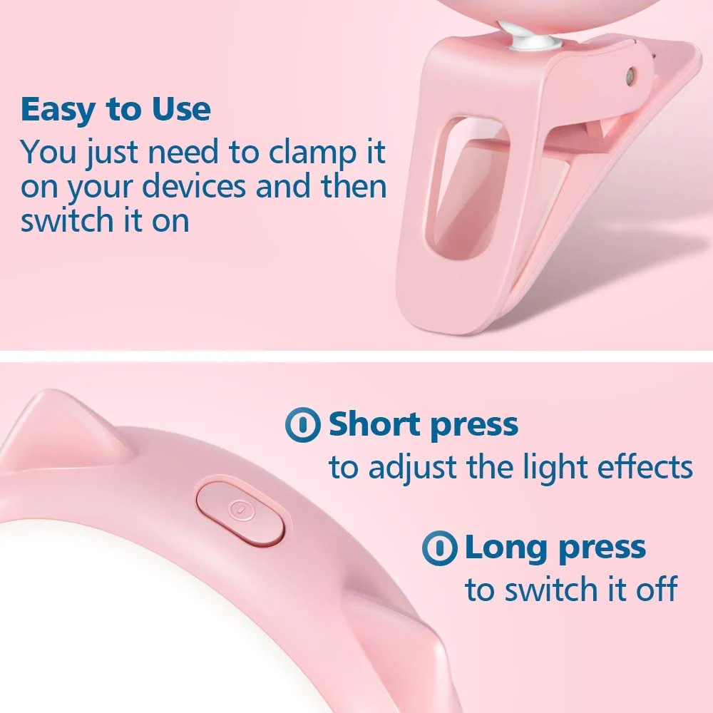 OURRY Selfie Clip on Ring Light, Mini Rechargeable 9 Level Adjustable Brightness Light with 32 LED, 2-8 Hours, USB Flash Lighting for iPhone/Android Cell Phone Photography,Video, Vlogging - Pink - Image 3