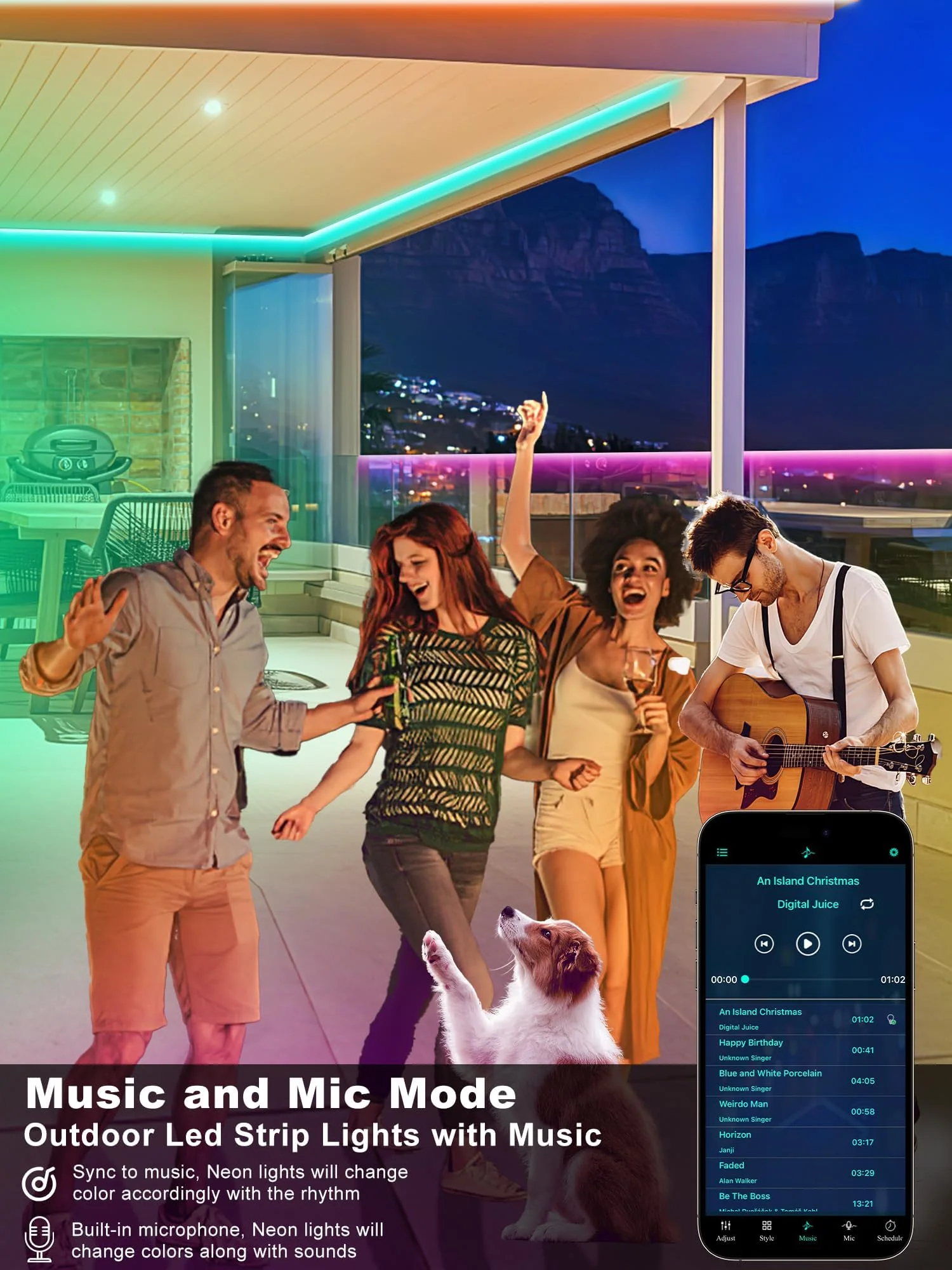 Outdoor Led Strip Lights Waterproof 50ft (1 Roll), Ip65 Outside Led Light Strip Waterproof with Remote and App Control, Exterior Led Rope Lights Music Syne RGB Strip Lights for Bedroom Decor 50 ft - Image 4