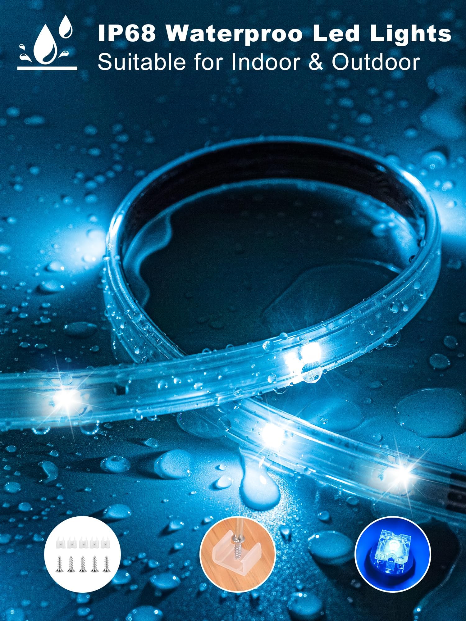 Outdoor Led Strip Lights Waterproof 50ft (1 Roll), Ip65 Outside Led Light Strip Waterproof with Remote and App Control, Exterior Led Rope Lights Music Syne RGB Strip Lights for Bedroom Decor 50 ft - Image 5