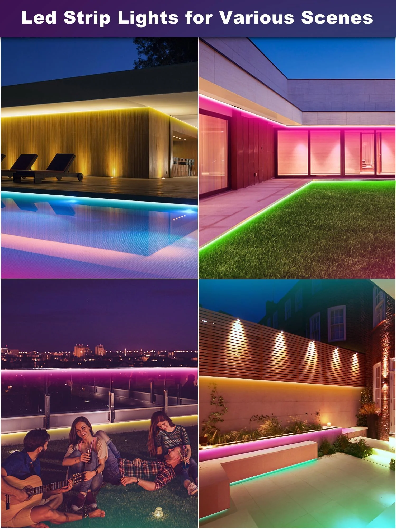 Outdoor Led Strip Lights Waterproof 50ft (1 Roll), Ip65 Outside Led Light Strip Waterproof with Remote and App Control, Exterior Led Rope Lights Music Syne RGB Strip Lights for Bedroom Decor 50 ft - Image 7