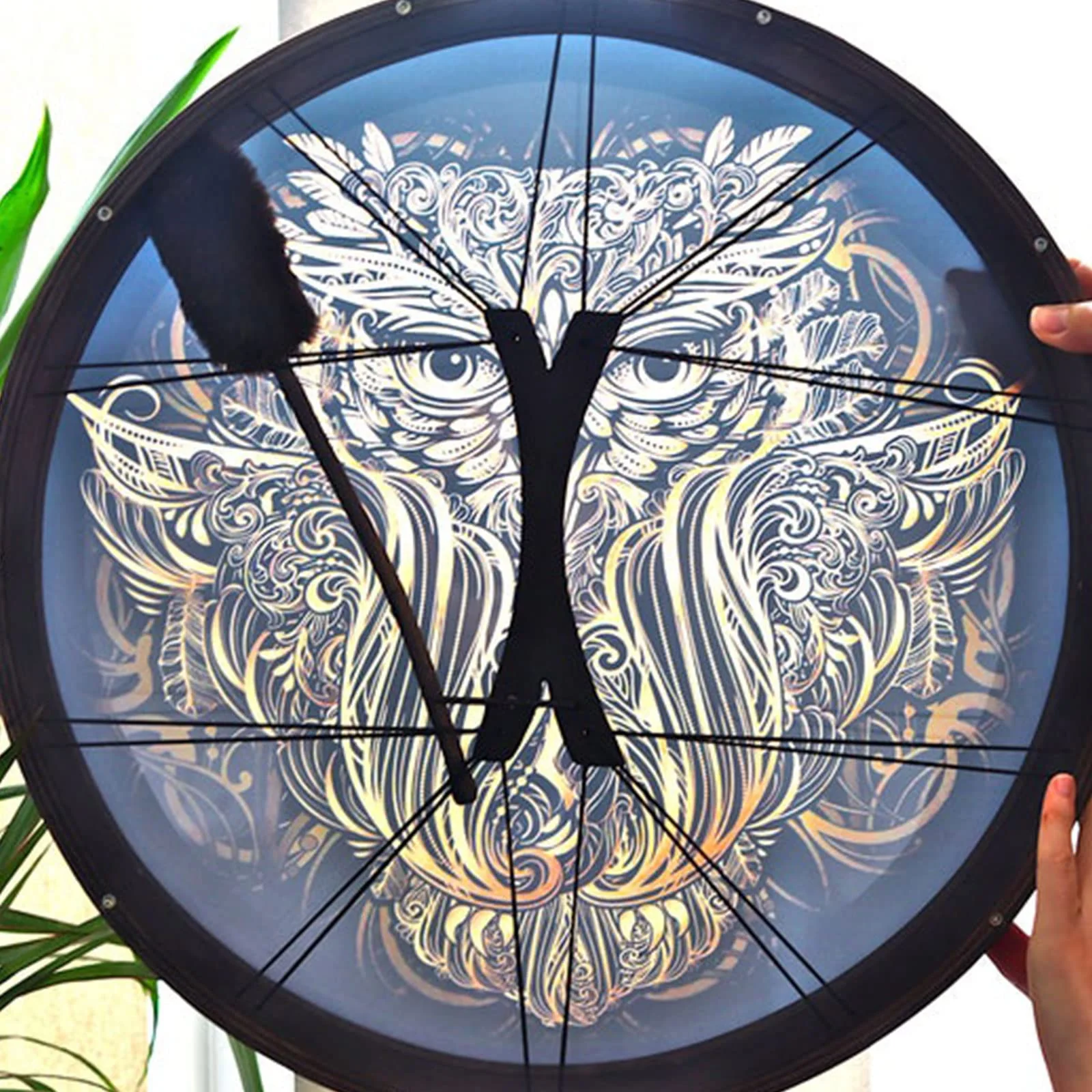 Owl Shaman Drum, 10 Inch Owl Pattern Handmade Shaman Drum With Drum Stick, Instrumental Shaman Alchemy Moon Drum, Sound Healer Shaman Drum For Spiritual Music, Reflection Meditation (#1) - Image 3