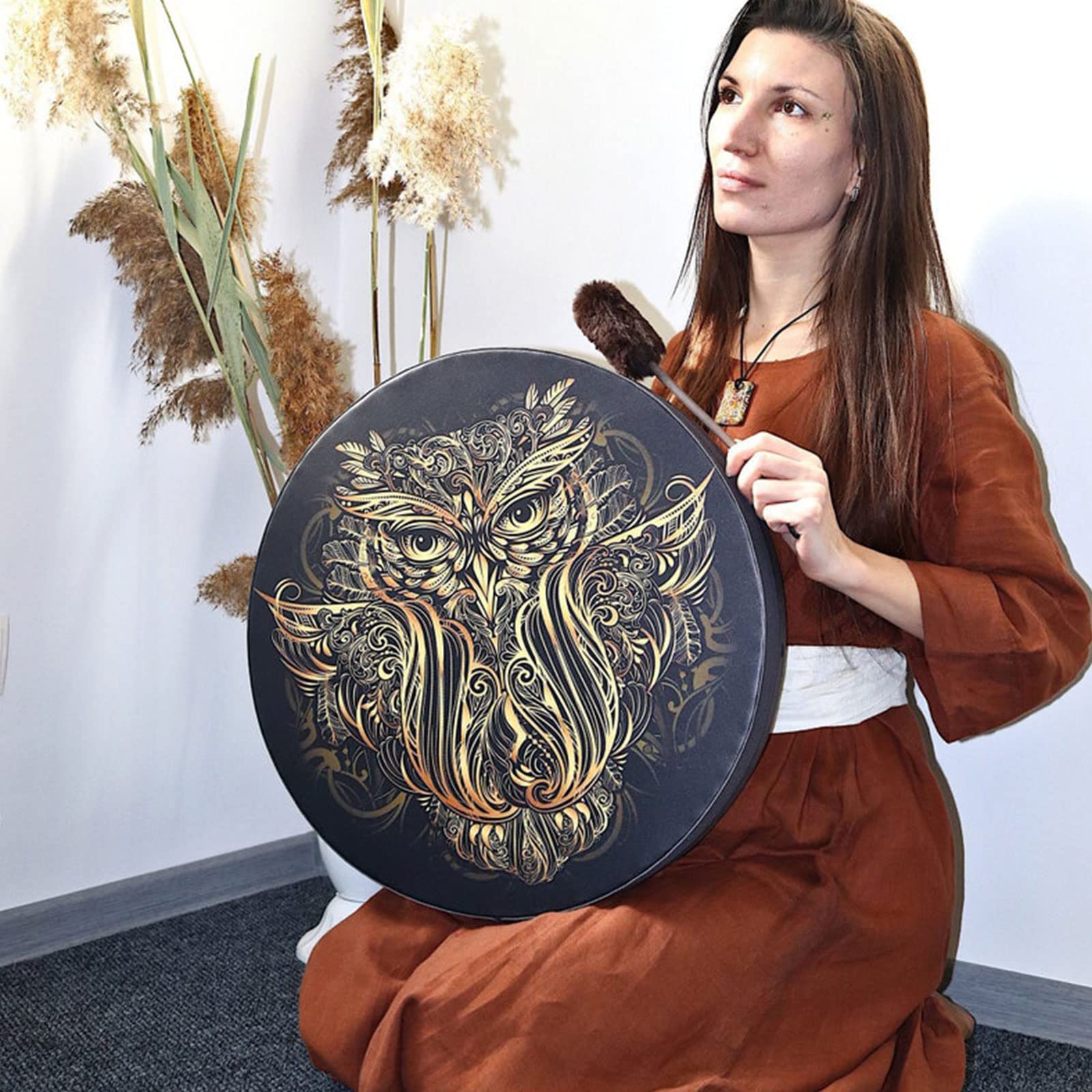 Owl Shaman Drum, 10 Inch Owl Pattern Handmade Shaman Drum With Drum Stick, Instrumental Shaman Alchemy Moon Drum, Sound Healer Shaman Drum For Spiritual Music, Reflection Meditation (#1) - Image 9
