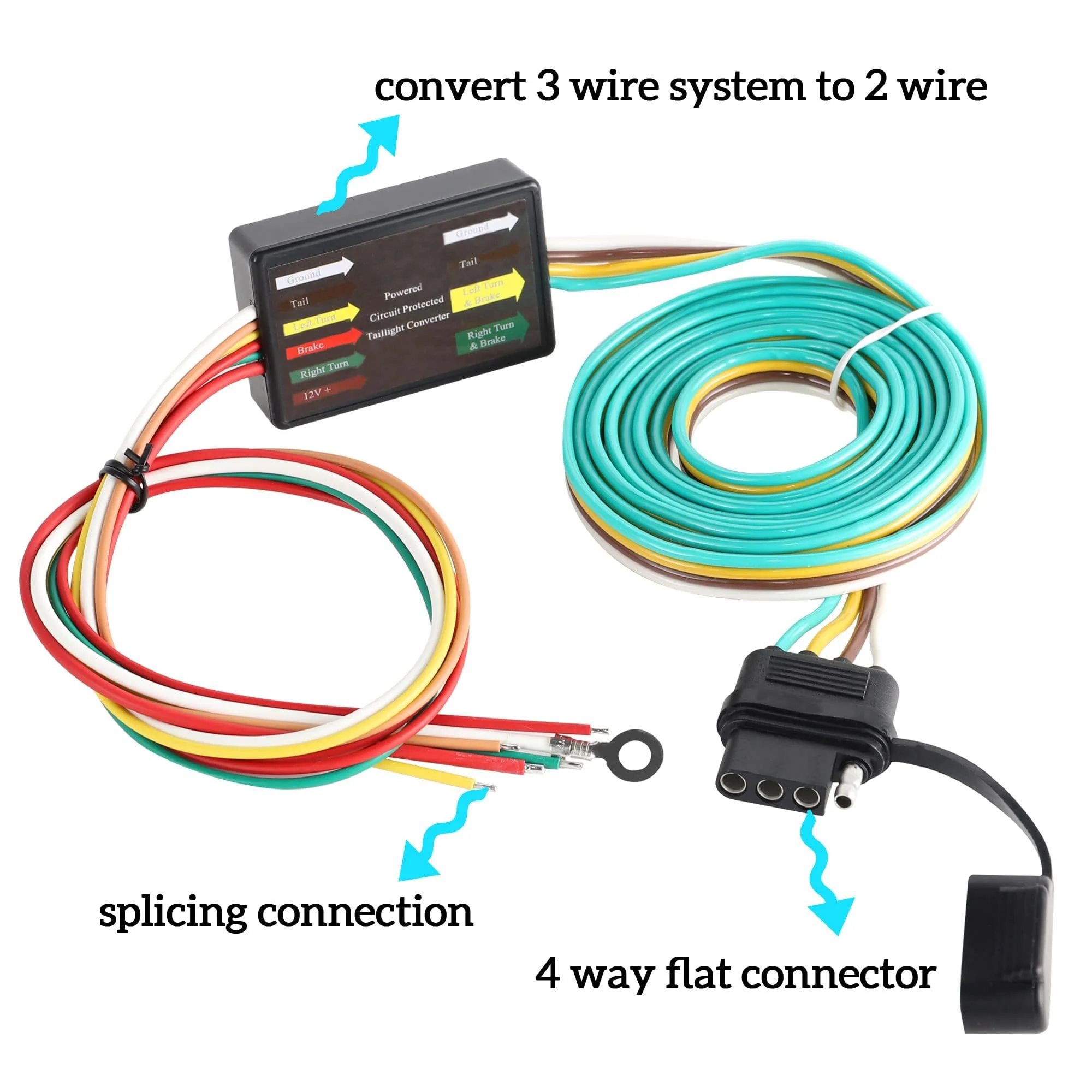 Oyviny LED Compatible Powered 3-to-2-Wire Splice-in Trailer Tail Light Converter with 4 Wire Flat Extension, 6-Wire System to 4-Wire System Trailer Light Converter Pure Copper Wire - Image 3