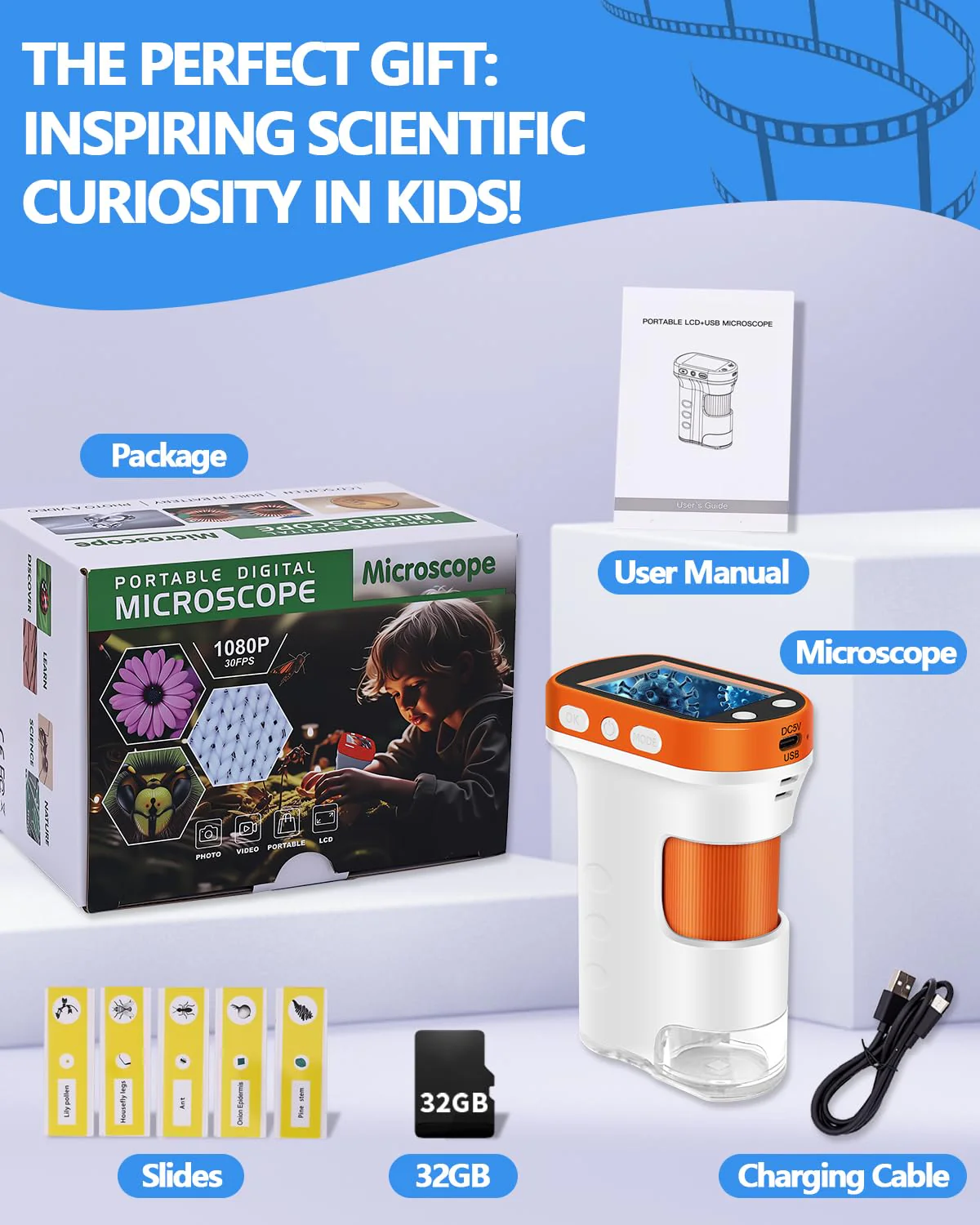 OZSTAR Microscope for Kids 1000x Magnification, 2.4-inch ScreenPocket Microscope with Photo and Video Recording (with Slide Kit) Portable Educational Gift - Image 4