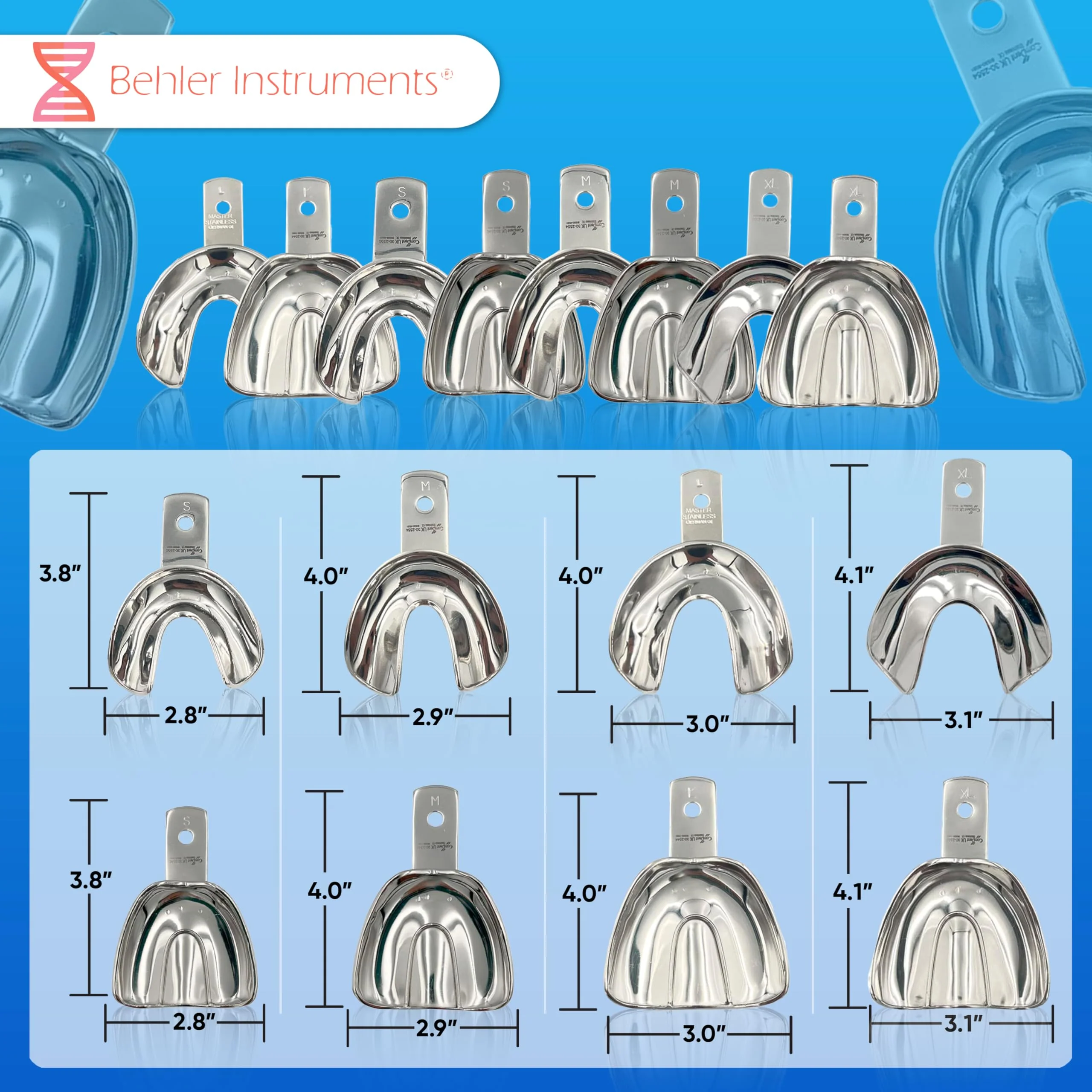 PACK Non Perforated Individual Impression Spoons for Toothless People, Upper and Lower - High Strength Stainless Steel - Essential Instrument for Dentists 8 - Image 2