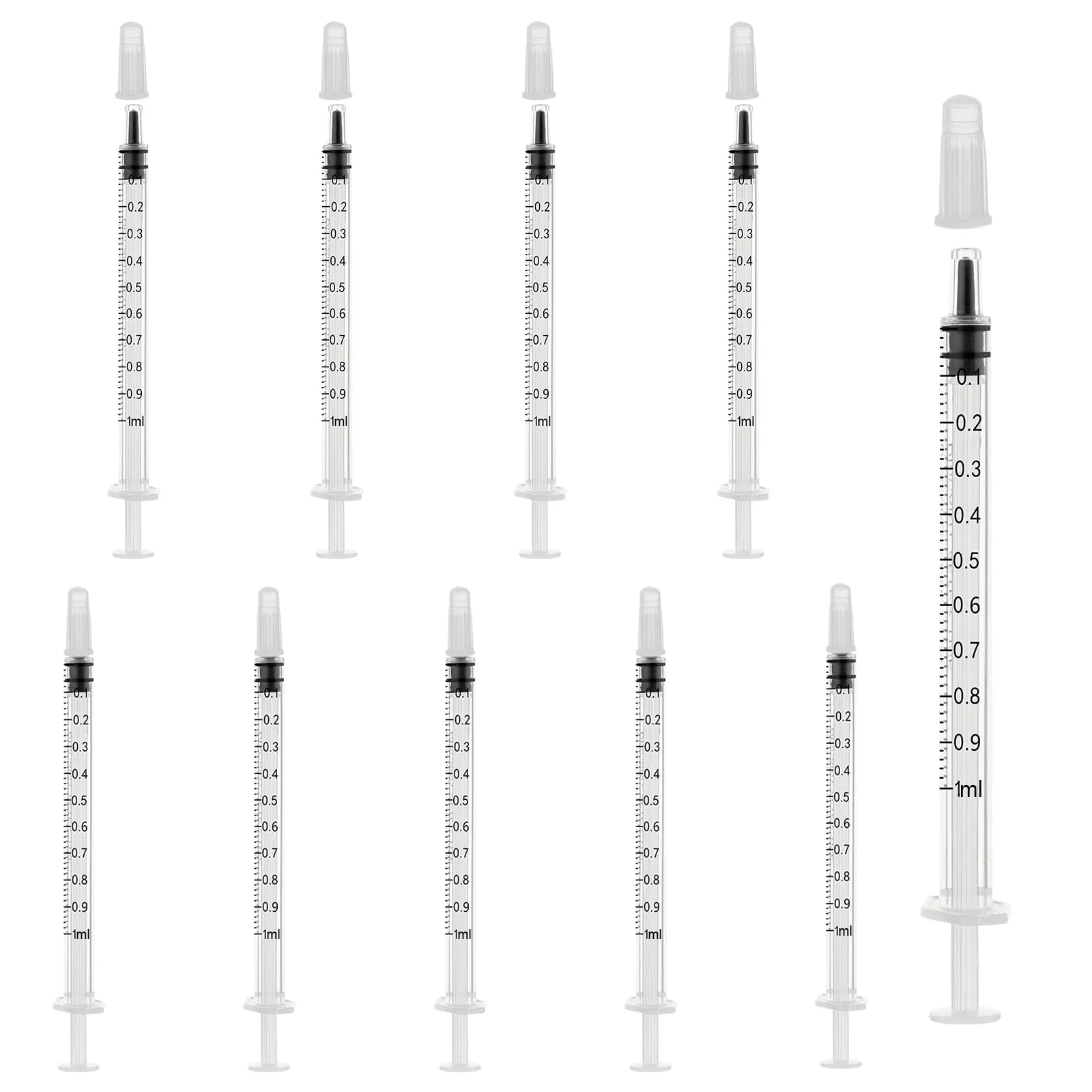Pack of 10 Syringes 1 ml with Cap, 1 ml Disposable Syringes Without Needle, Plastic Dosing Syringe for Scientific Laboratory Liquid Measurement Colostrum Animal Feeding Plant Watering 1ml