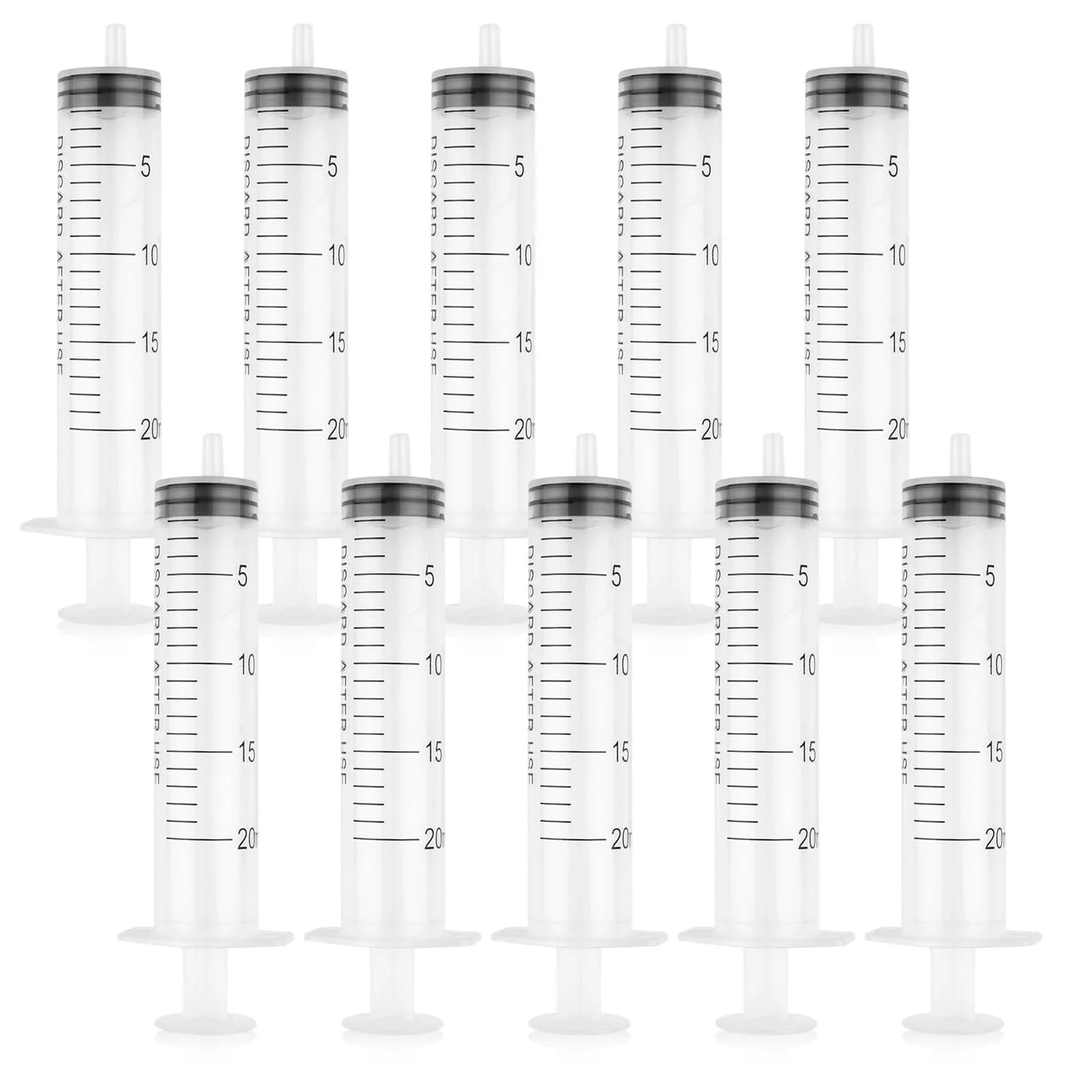 Pack of 10 Syringes, 20 ml Reusable Syringe, Dosing Syringe Without Needle, Tools for Liquid Measure Syringes, Food Syringe, for Laboratory, Animal Feeding, Plant Watering 20 ml, 10 pieces