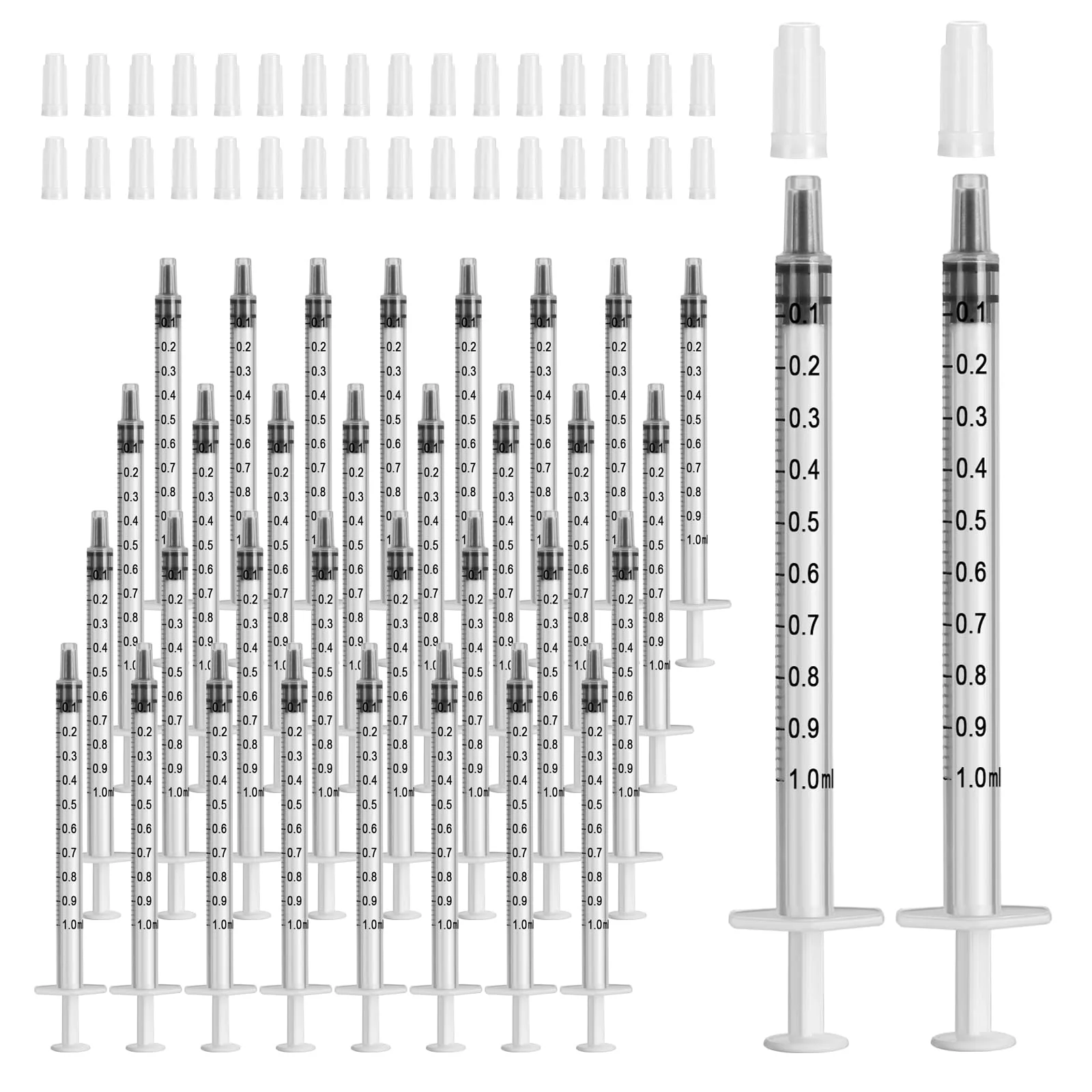 Pack of 100 1 ml Colostrum Syringe with Caps without Needle Colostrum Syringe Plastic Syringes for Refilling and Measuring Liquids, 1 ml Syringe for Scientific Laboratories, Plant Watering 100 Stück