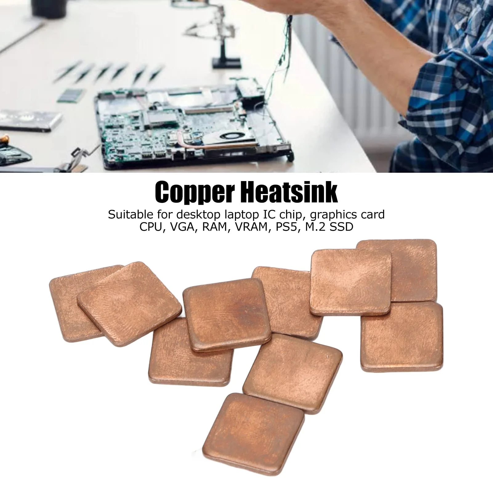 Pack of 100 15 mm GPU CPU Thermal Heatsink Copper Pad, Copper Pad Shim Thermal Kit, Multiple Thickness Options Copper Plate Cooler Small Heatsink for Cooling PC Components (15 x 15 x 0.5 mm) - Image 2