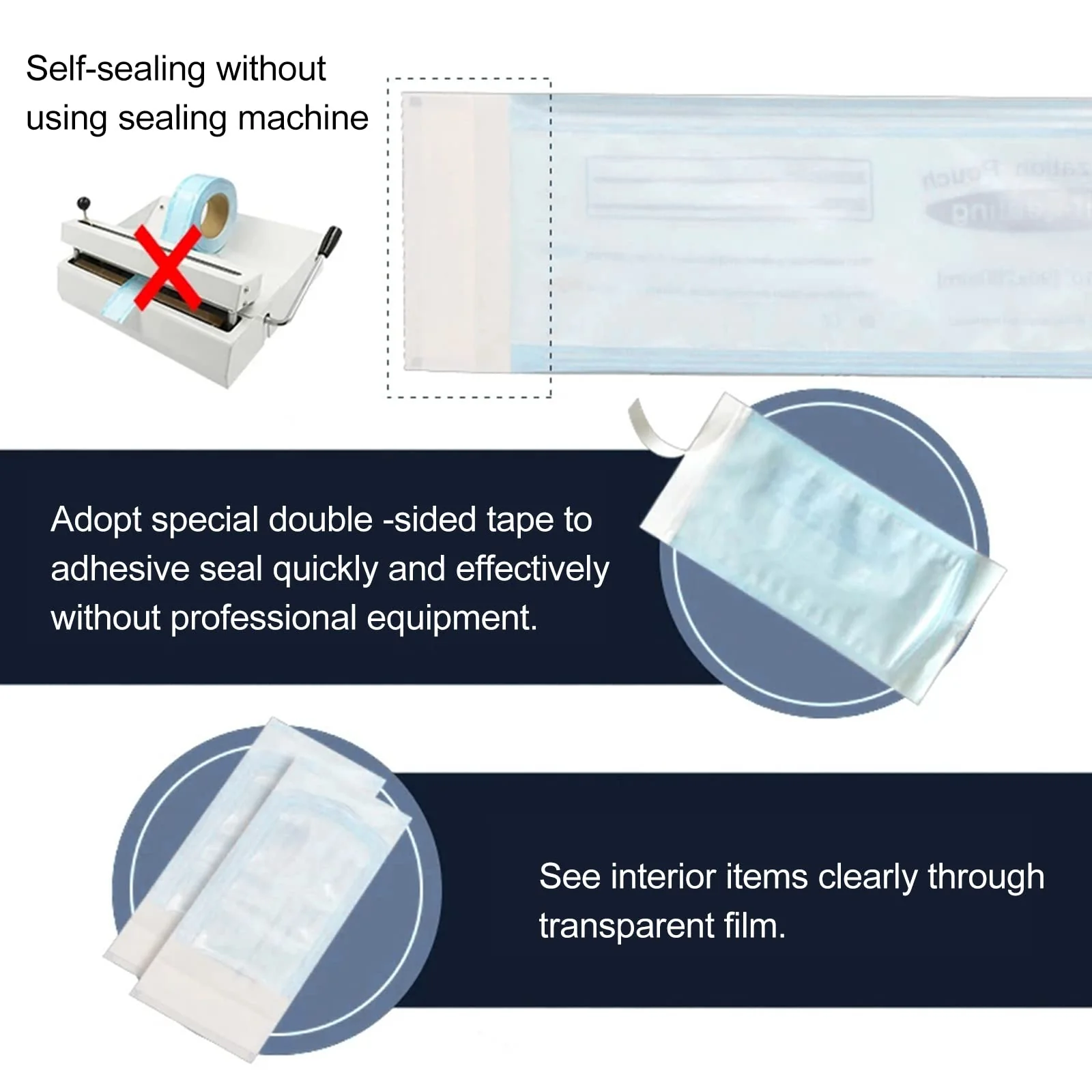Pack of 100 Sterilisation Bags, Self-Sealing Sterilisation Bags, Autoclave Self-Sealing Sterilisation Bags, Small, 70 x 230 mm - Image 2