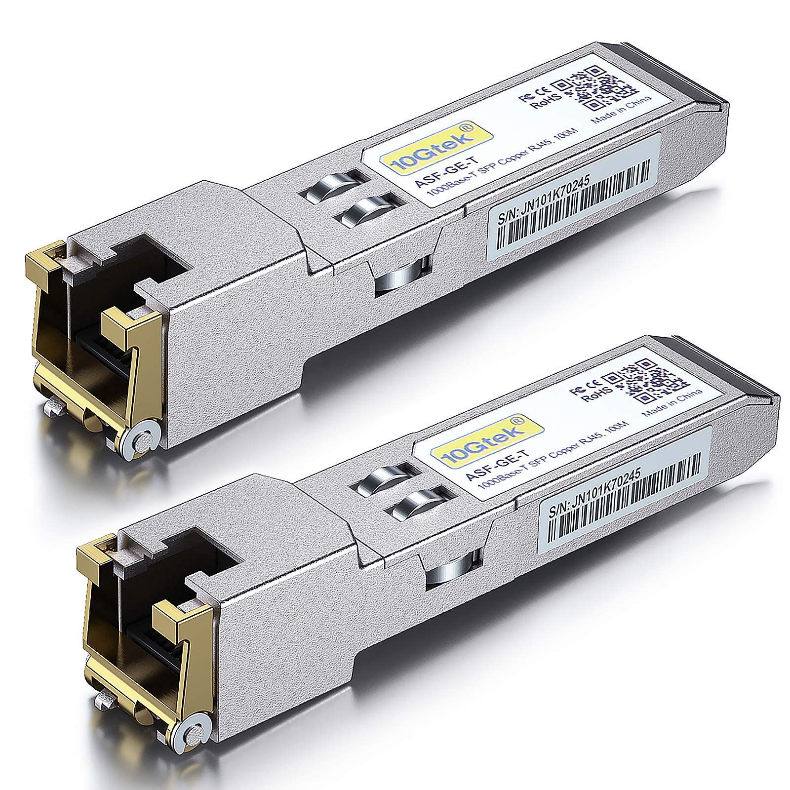 [Pack of 2] 10Gtek for Ubiquiti 1G SFP RJ45 Module UF-RJ45-1G, 1000Base-T Copper Mini-Gbic Transceiver, up to 100 Meters 1000Base-T: 100m