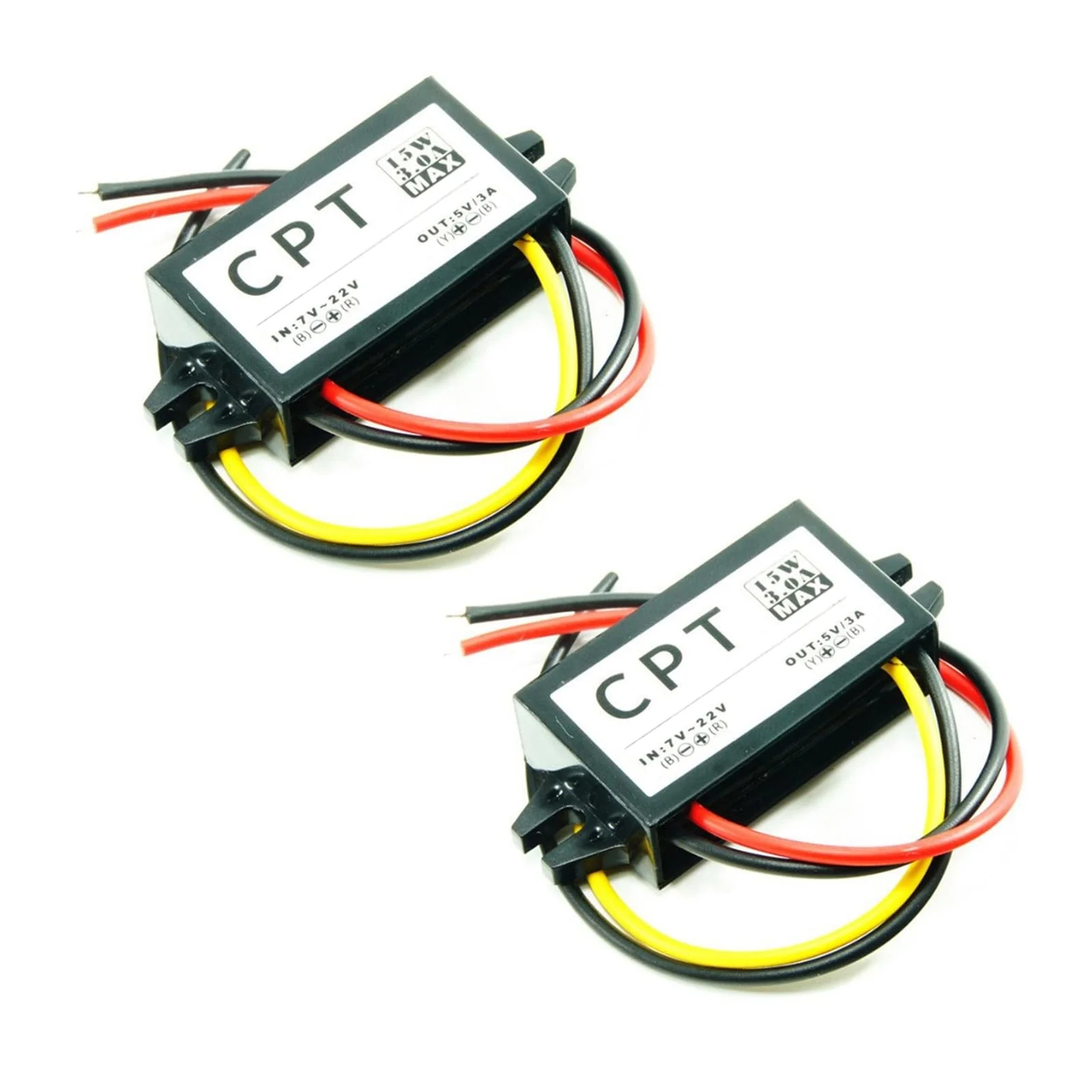 Pack of 2 12 V to 5 V Converter DC-DC Step Down Module 3 A 15 W DC to DC Car Power Converter Adapter (no USB Interface)
