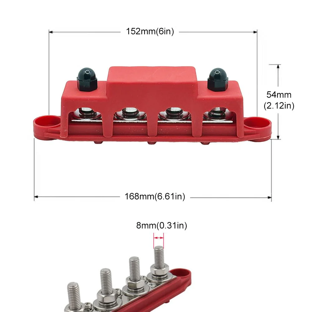 Pack of 2 Busbar 12V-48V DC Busbar Distribution Block 250A Power Distribution Block, Power Distribution Rail with 4 x M8 Bolt Connection for Car Marine Car Trailers Motorhome Boat - Image 3