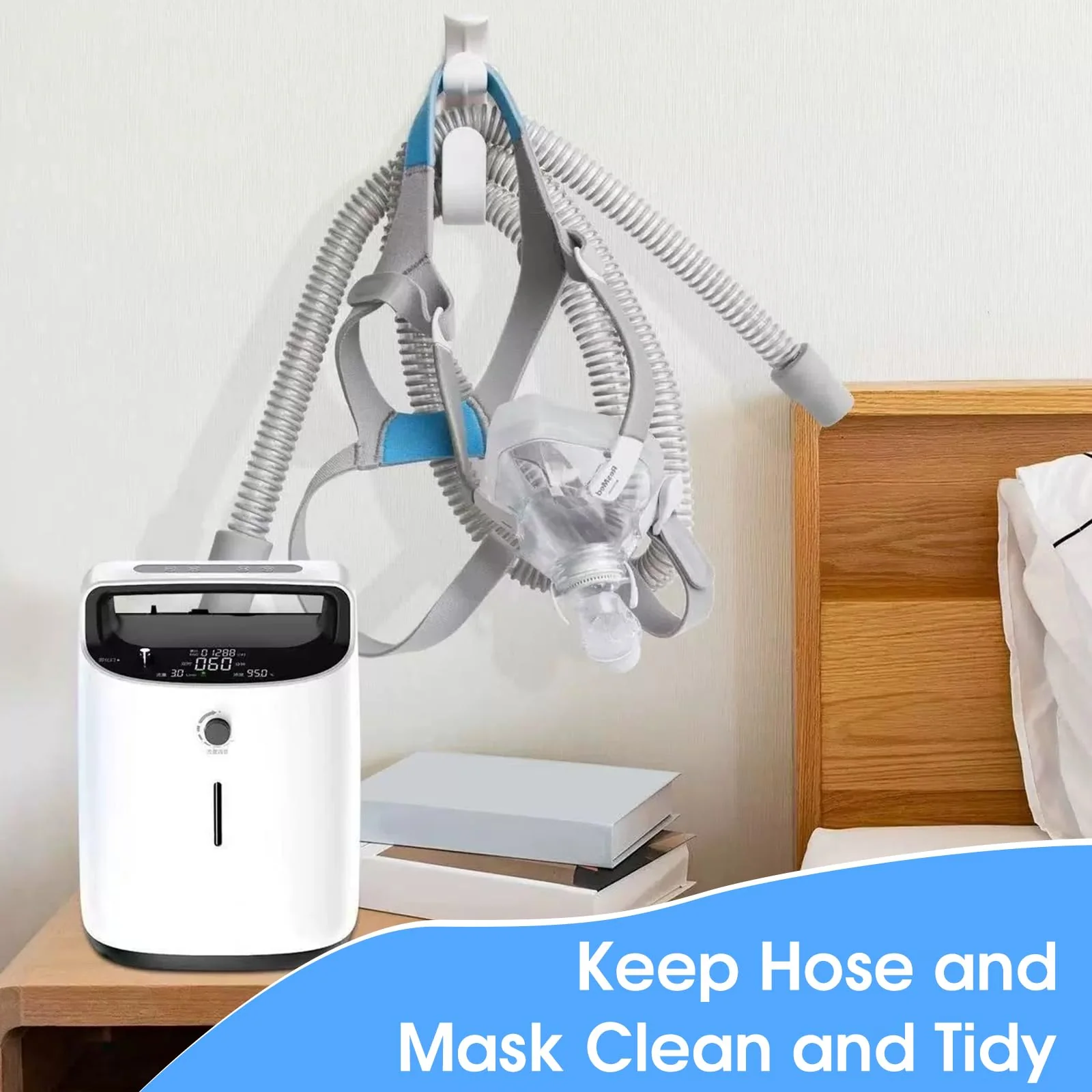 Pack of 2 CPAP Hose Holder, Wall Mount for CPAP Device, Stable & Reusable, with 2 Adhesive Pads, Prevents Hose Tangle, Löwenstein CPAP Accessories, Easy Assembly - Image 5