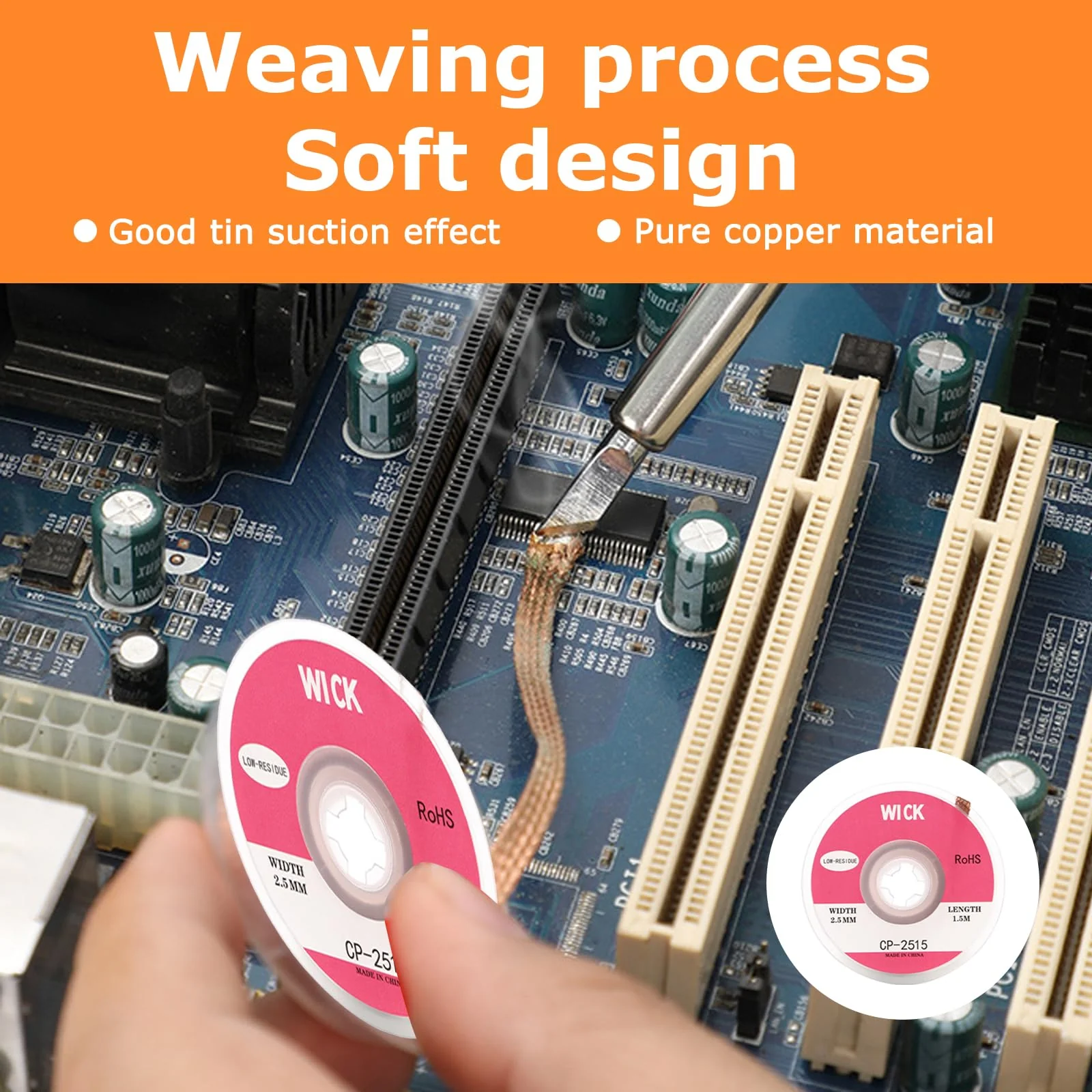 Pack of 2 Desoldering Braids with Flux, No Clean Desoldering Braid Made of Pure Copper, Premium Desoldering Wire for PCB Repairs, 2.5 mm Width, 1.5 m Length - Image 4