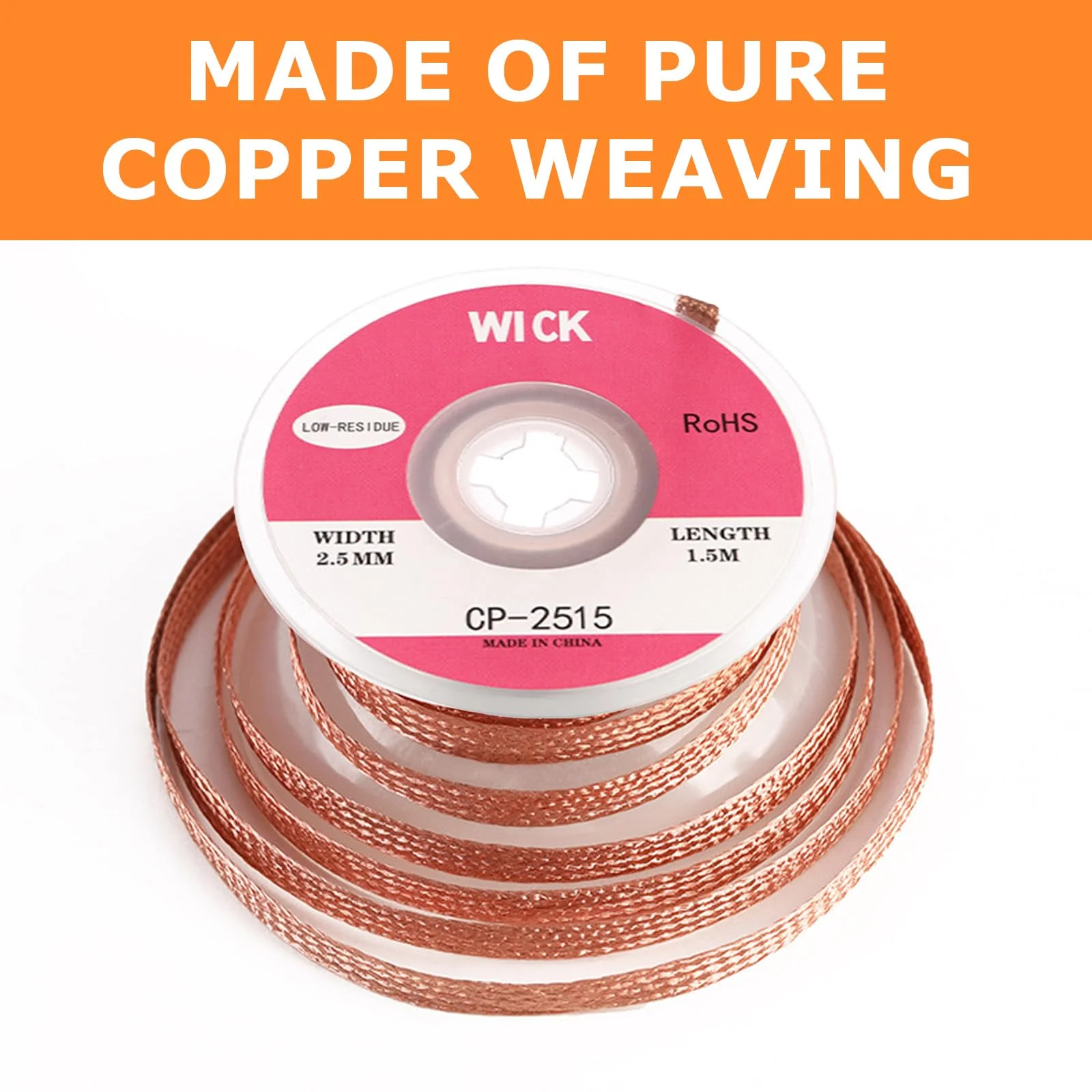 Pack of 2 Desoldering Braids with Flux, No Clean Desoldering Braid Made of Pure Copper, Premium Desoldering Wire for PCB Repairs, 2.5 mm Width, 1.5 m Length - Image 5