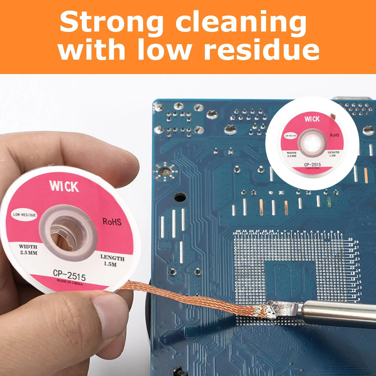 Pack of 2 Desoldering Braids with Flux, No Clean Desoldering Braid Made of Pure Copper, Premium Desoldering Wire for PCB Repairs, 2.5 mm Width, 1.5 m Length - Image 6