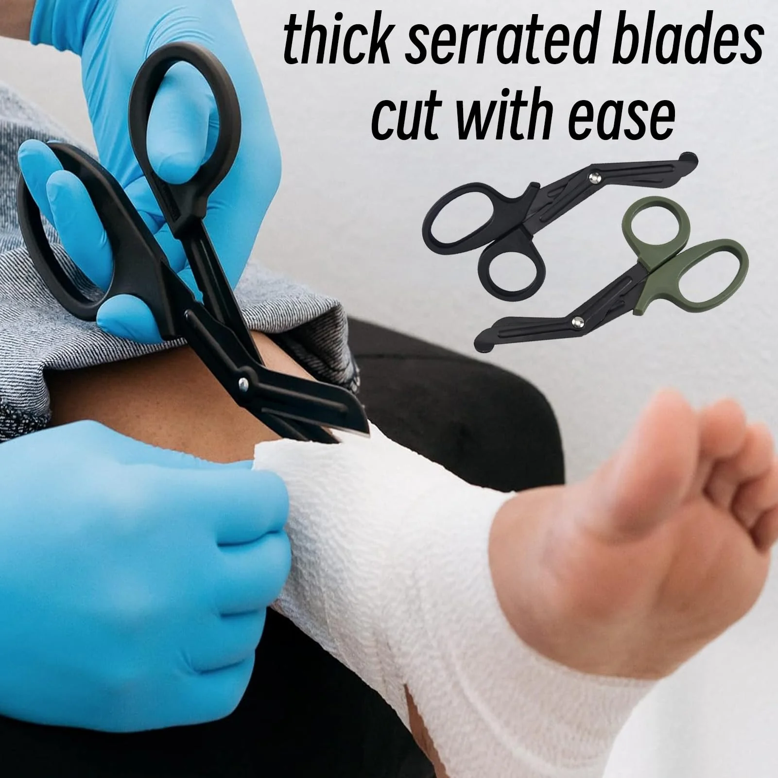 Pack of 2 Medical Bandage Scissors, Medical Scissors, Trauma Scissors, Bandage Scissors, 15 cm Bent Stealth for Nurses, Medical Students, Emergency Room (Black and Green) - Image 6