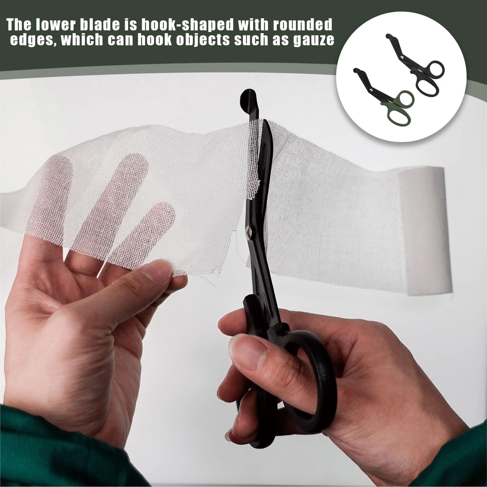 Pack of 2 Medical Bandage Scissors, Rescue Scissors, Bandage Scissors, Nurse, CModern, Ambidextrous, Stainless Steel, Black + Green, 15 cm - Image 4