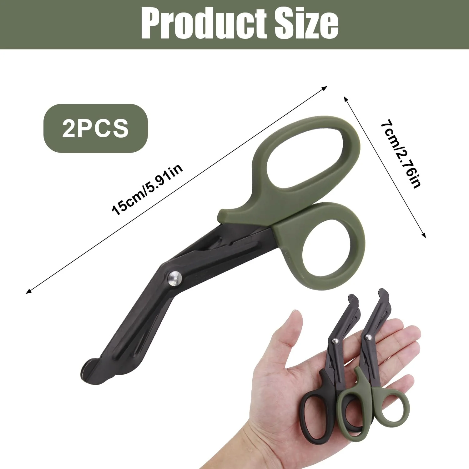 Pack of 2 Medical Bandage Scissors, Rescue Scissors, Bandage Scissors, Nurse, Surgical Scissors, Black + Green, 15 cm - Image 2