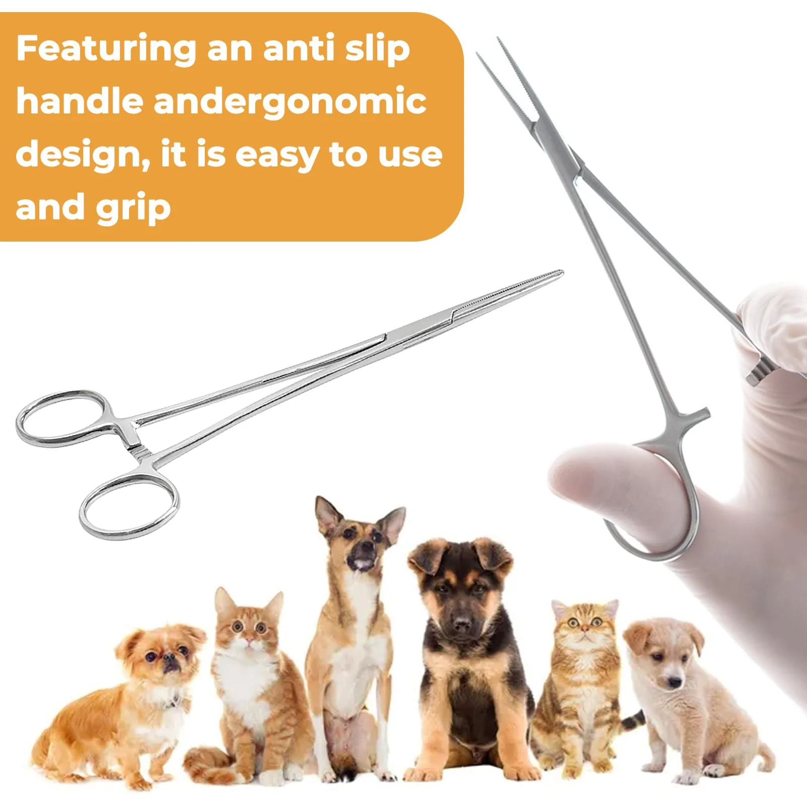 Pack of 2 Piercing Pliers and Hook Remover Pliers Made of Stainless Steel - Tweezers for Cats and Dogs Hair - Sawtooth Design - Artery Clamp - 12.5 cm - Straight and Curved Heads - Nurse Accessories - Image 4