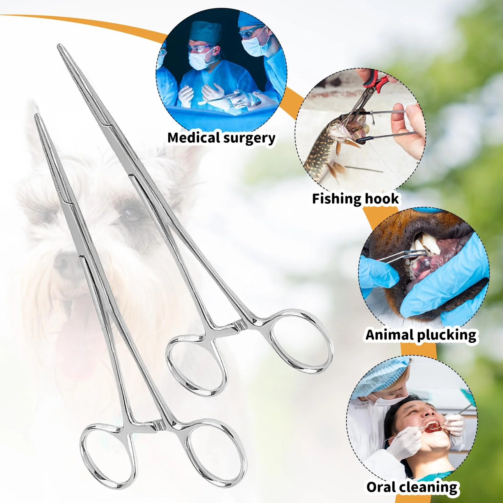 Pack of 2 Piercing Pliers and Hook Remover Pliers Made of Stainless Steel - Tweezers for Cats and Dogs Hair - Sawtooth Design - Artery Clamp - 12.5 cm - Straight and Curved Heads - Nurse Accessories - Image 6