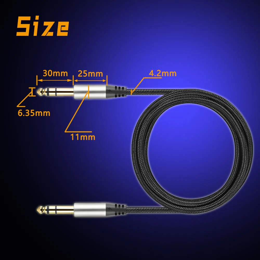 Pack of 2 TRS Instrument Cable 1/4 Inch Straight 6.35mm Male Jack Nylon Braided Studio Cord (3.3 Feet-2 Pack) 3.3 Feet-2 Pack - Image 6