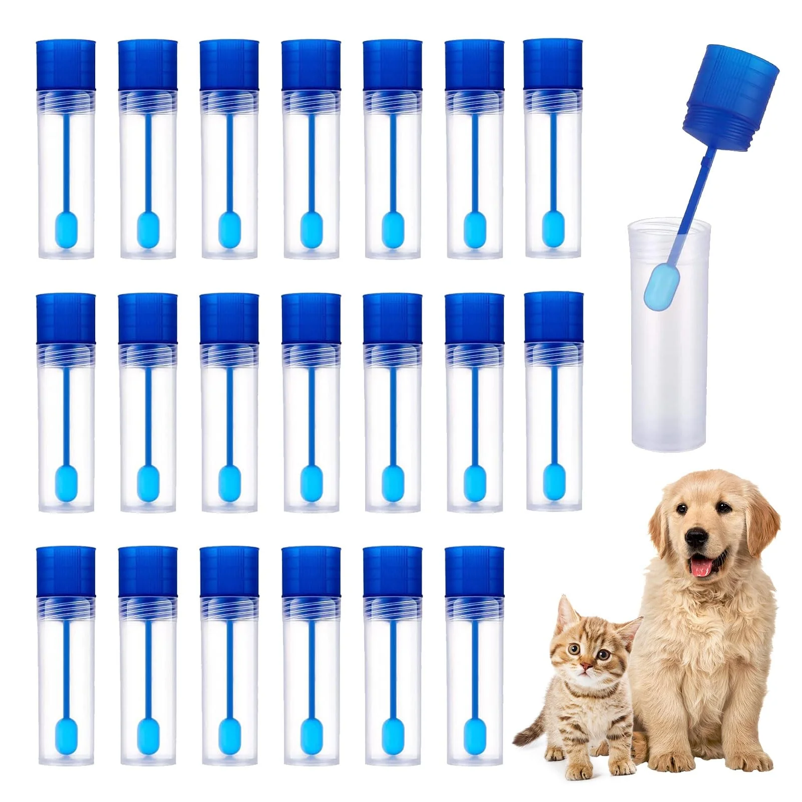 Pack of 20 Chair Sample Tubes, Faecal Sample Tubes, Dog, Chair Catcher for Chair Sample, Chair Sample with Spoon, 15 ml Faecal Sample Tube Dog and Cat, Examination Tube for Pets