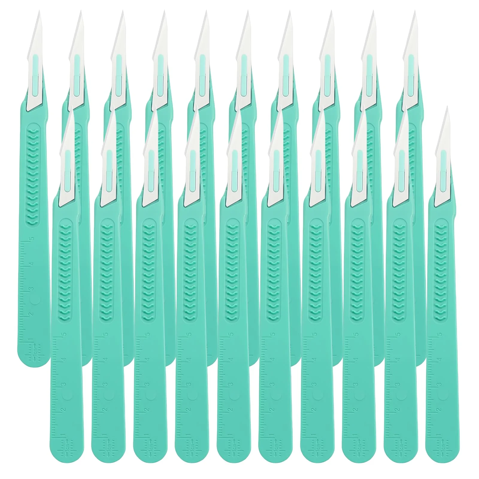 Pack of 20 Plastic Surgical Scalpel Knives, Sterile Scalpel Knives with Scalpel Handle, Scalpel Blades, Carbon Steel Scalpel Blades, Replacement Blades with Protective Cap, Individually Sterile Packed