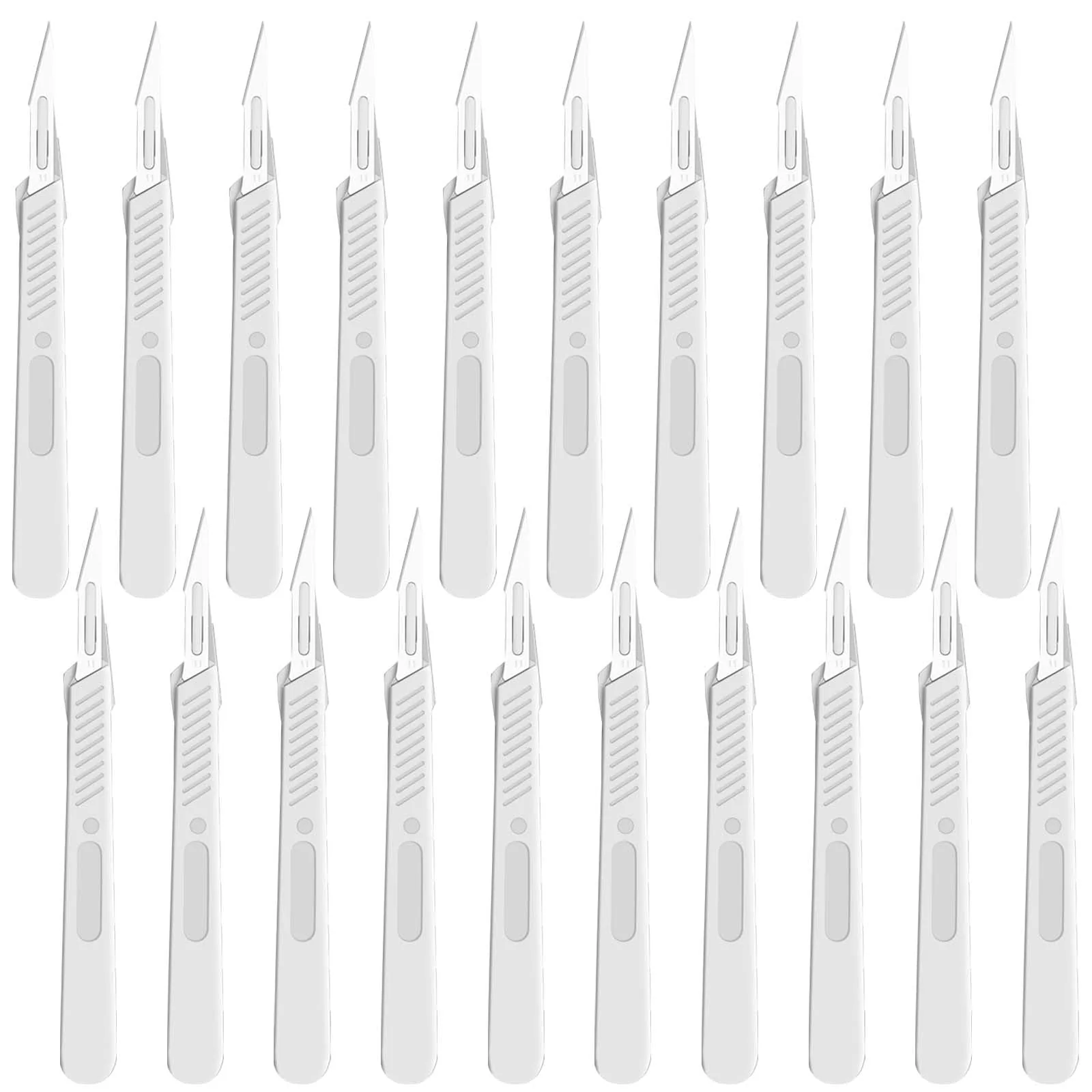 Pack of 20 Scalpel Blades, Scalpel Knife with Scalpel Handle, Plastic Surgical Scalpel Knives, Carbon Steel Scalpel Blades, Replacement Blades with Protective Cap, Individually Sterile Packed (White) White