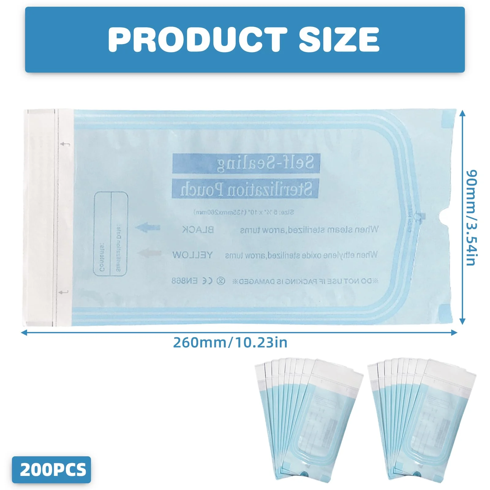 Pack of 200 Sterilisation Bags, Disposable Self-Adhesive, Autoclave Seal Sterilisation Bags, for Dental Tools, Tattoos or Manicures (90 x 260 mm) - Image 2