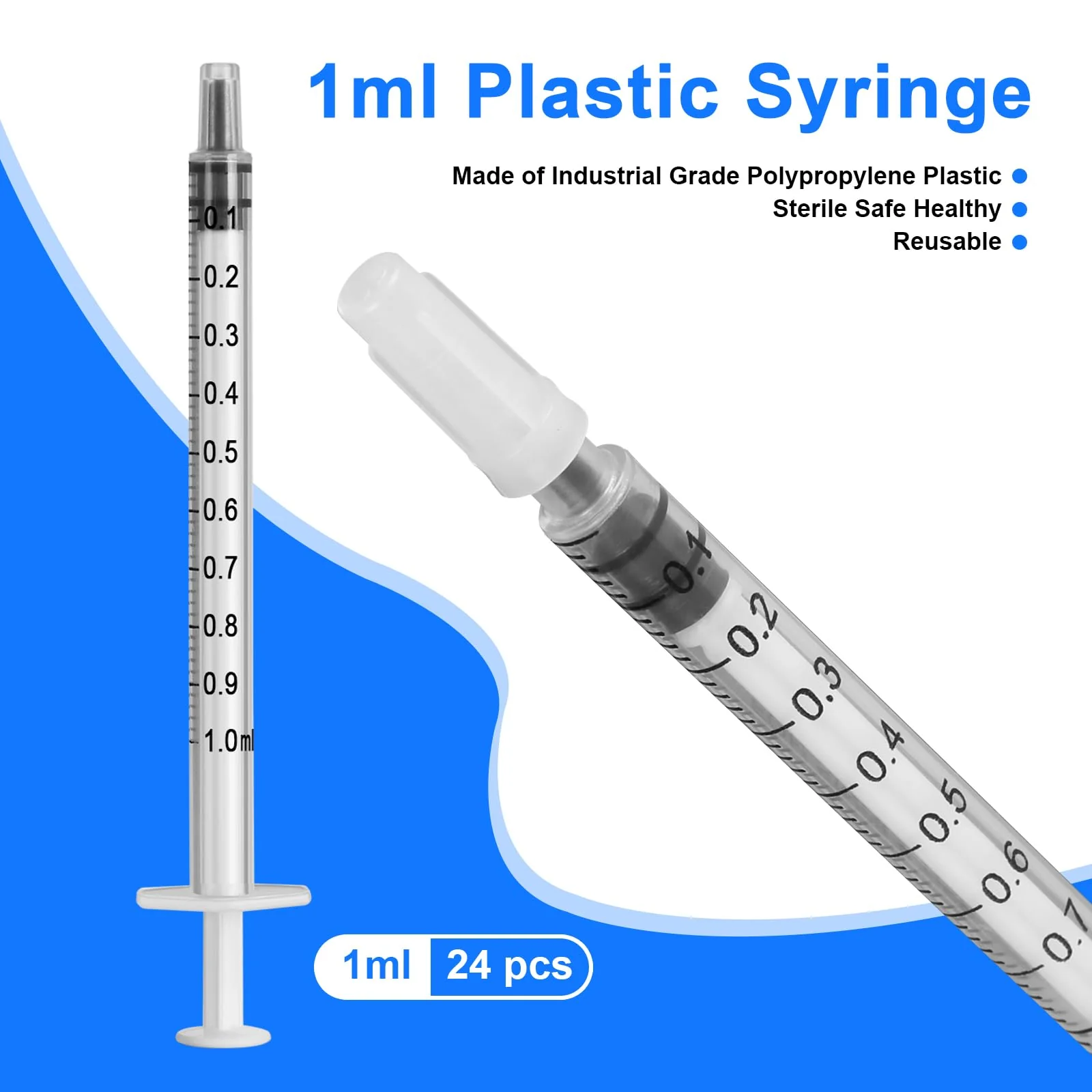 Pack of 24 1 ml Syringes Colostrum Syringe Without Needle Dosing Syringe with Cap for Measuring Liquids for Labs, Colostrum Syringe for Watering Plants, White 24 Stück - Image 5
