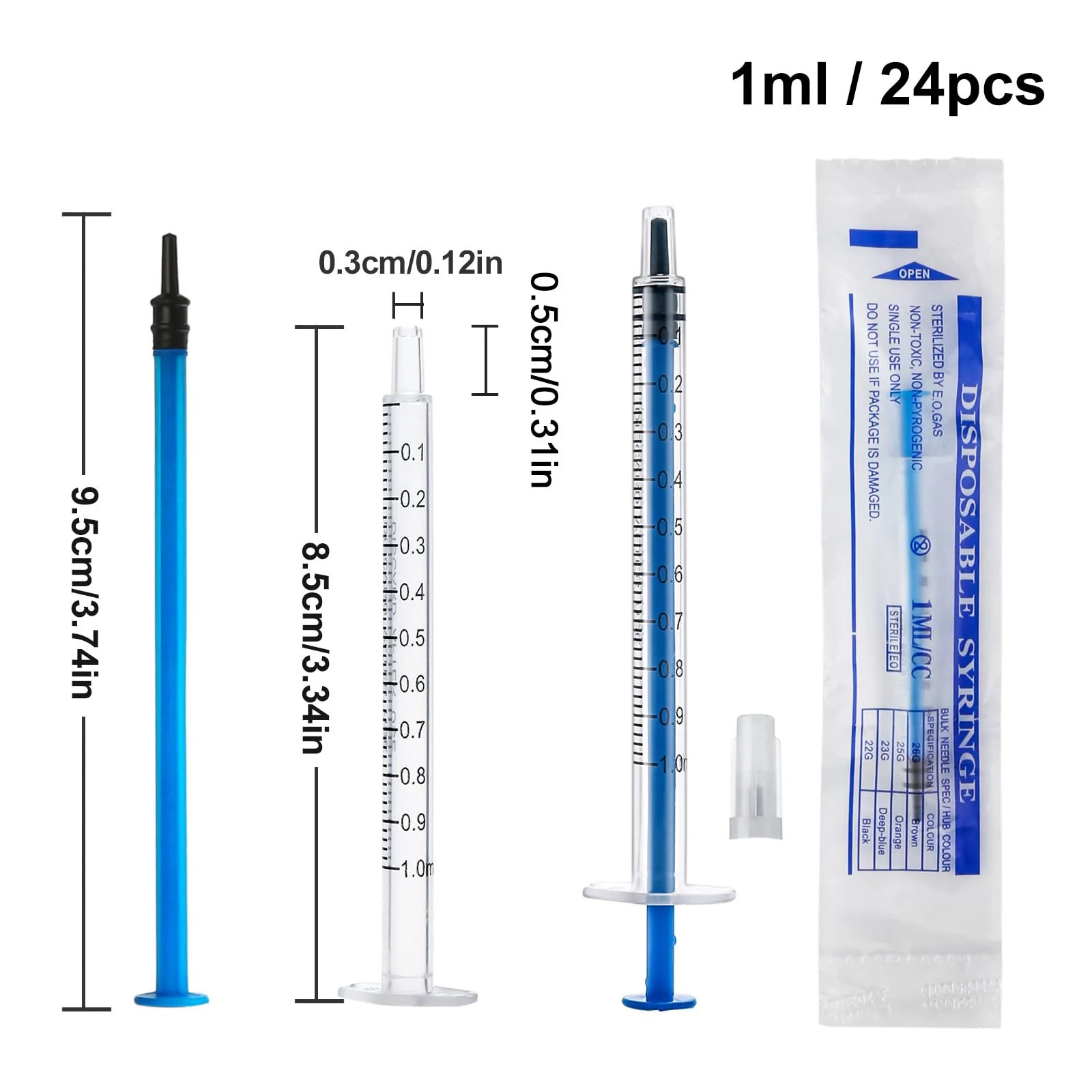 Pack of 24 1 ml Syringes, Sterile Plastic Syringes with Caps, Disposable Syringes 1 ml for Small Pet Feeding and Industrial Scientific Laboratories - Image 2