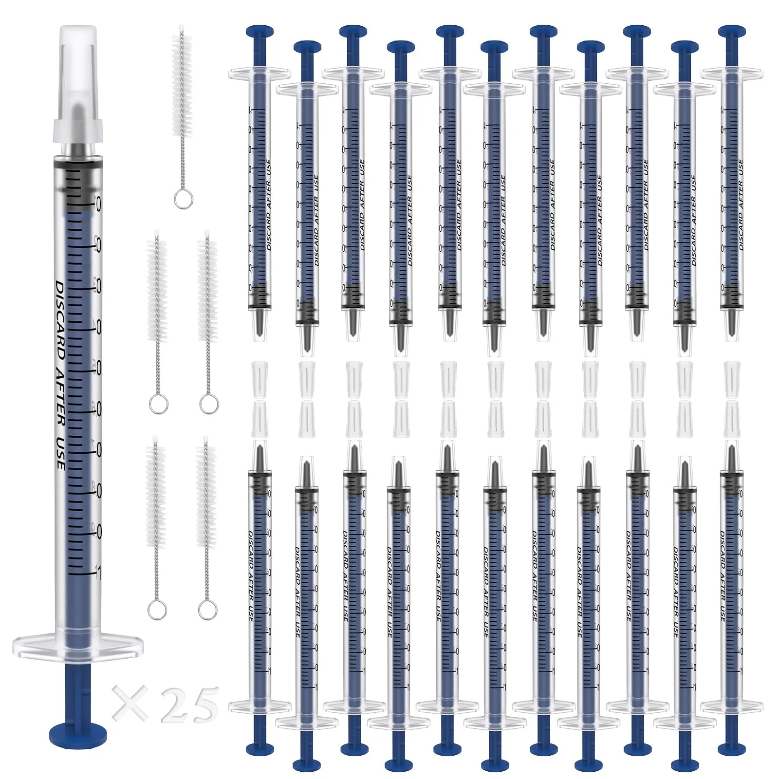 Pack of 25 1 ml Syringes, Plastic Syringes with Caps Individual Packaging, No Needle Syringe with Measurement, Colostrum Syringe for Laboratory, Pet Feeding, Plant Watering, Liquid Measurement (25, 1 1ml