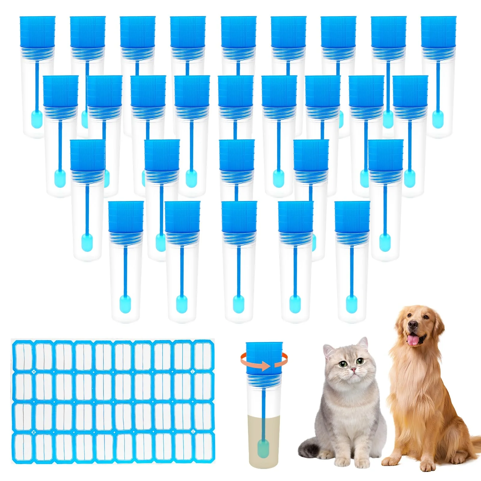 Pack of 28 Chair Sample Tubes, Sample Tube with Spoon, 20 ml Faecal Sample Tube, Dog Chair Catcher for Chair Sample, Sample Tube with Label Sticker for Pets for Testing