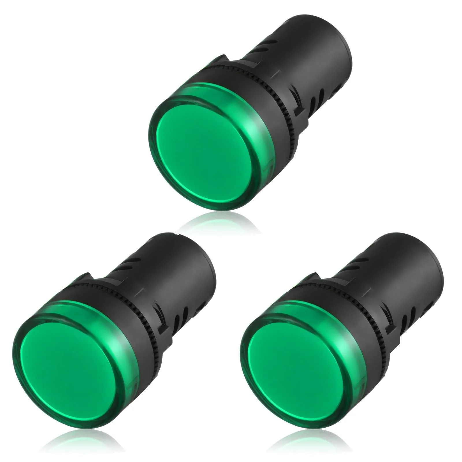 Pack of 3 22 mm LED Indicator Light - AC 220 V LED Indicator Signal Light, Flush Panel Indicator Lights (Green) Green 3stk