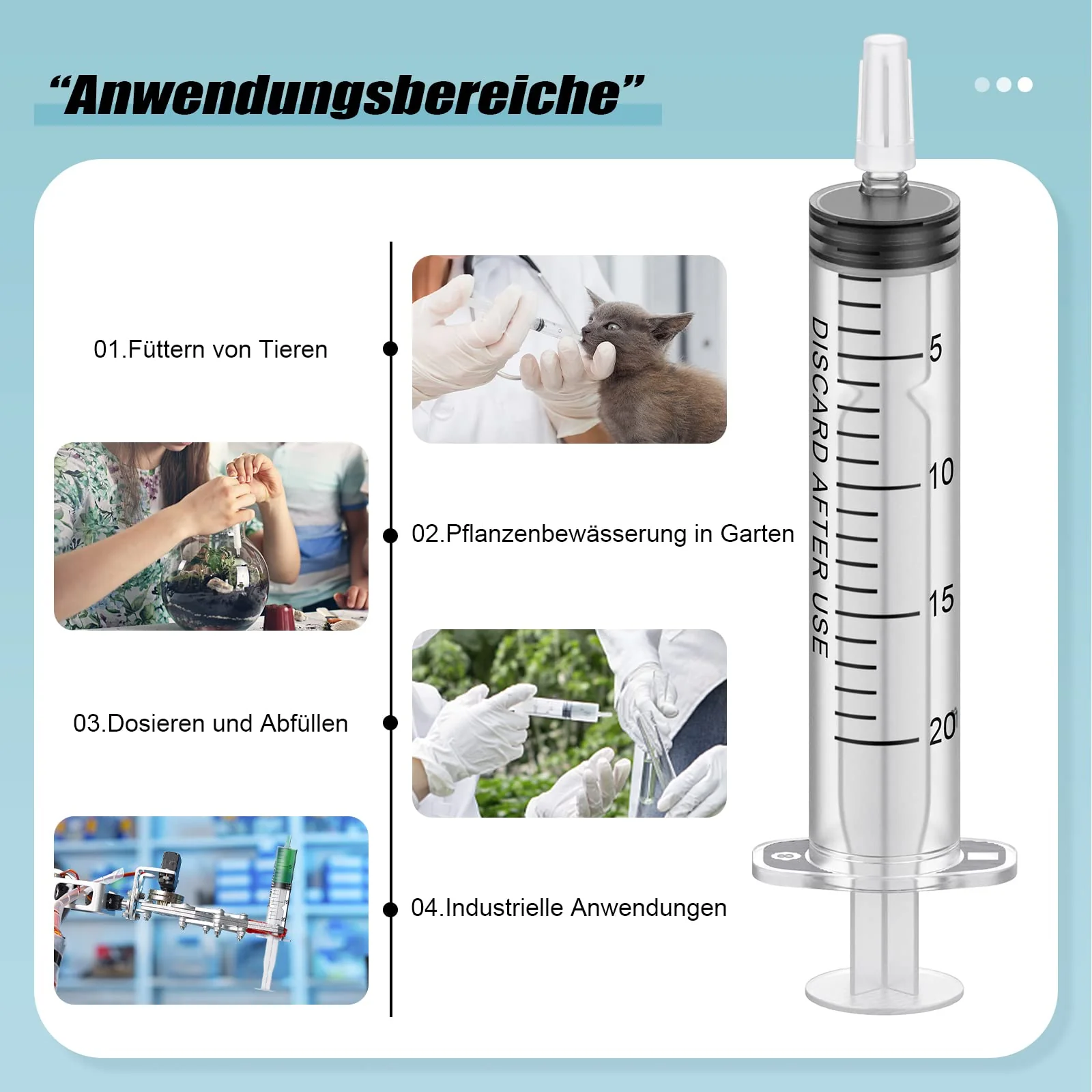 Pack of 30 Plastic Syringes 20 ml, Measuring Syringe Disposable Syringe for Scientific Laboratories, Feed Syringe, Marinating Syringe and Suction Syringe (30, 20 ml) - Image 5