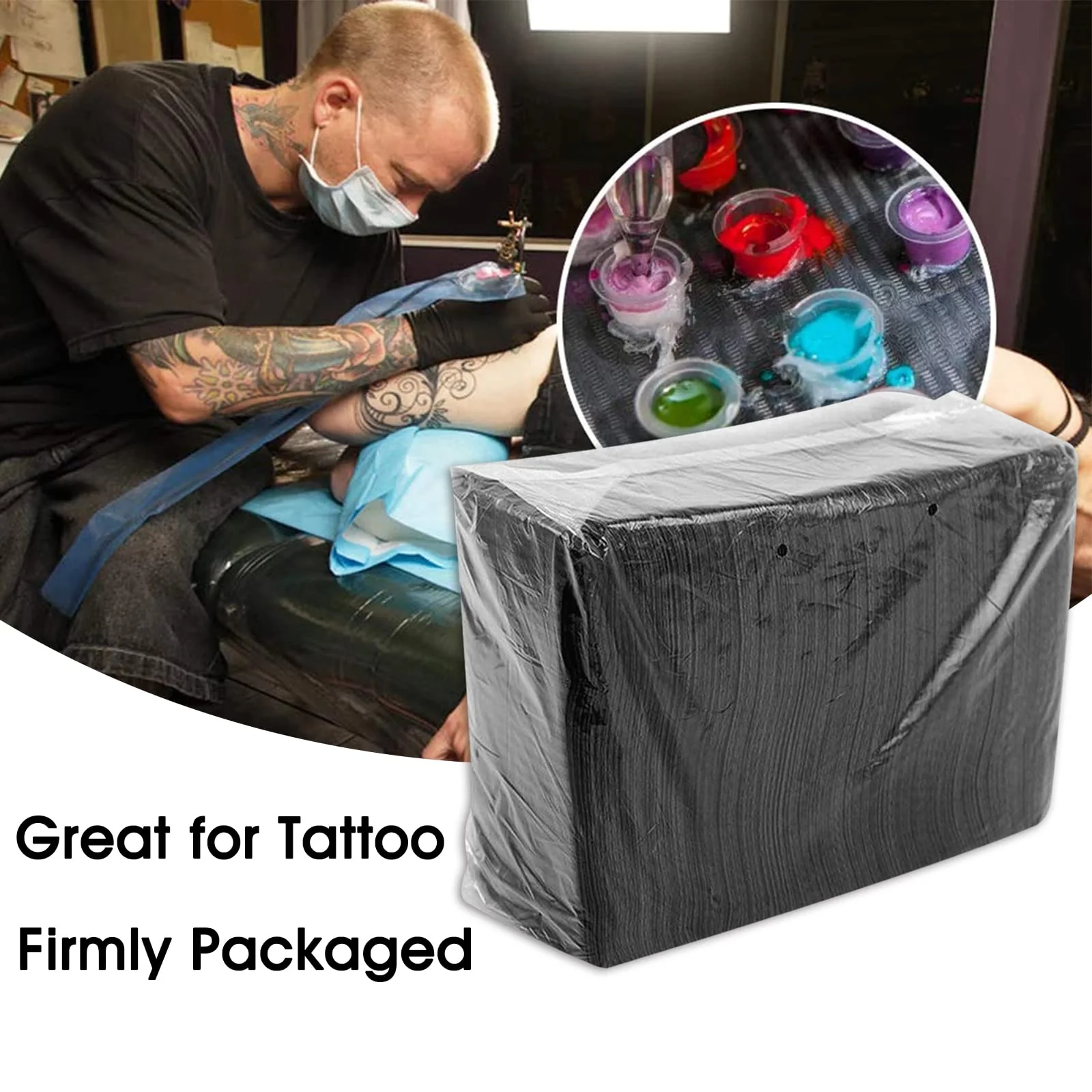 Pack of 35 Dental Bibs, Black, Disposable Dental Bibs, Waterproof Tattoo Bibs, 33 x 45 cm, Tattoo Covers, Multi-Purpose for Tattoo Accessories, Dental Treatment - Image 6
