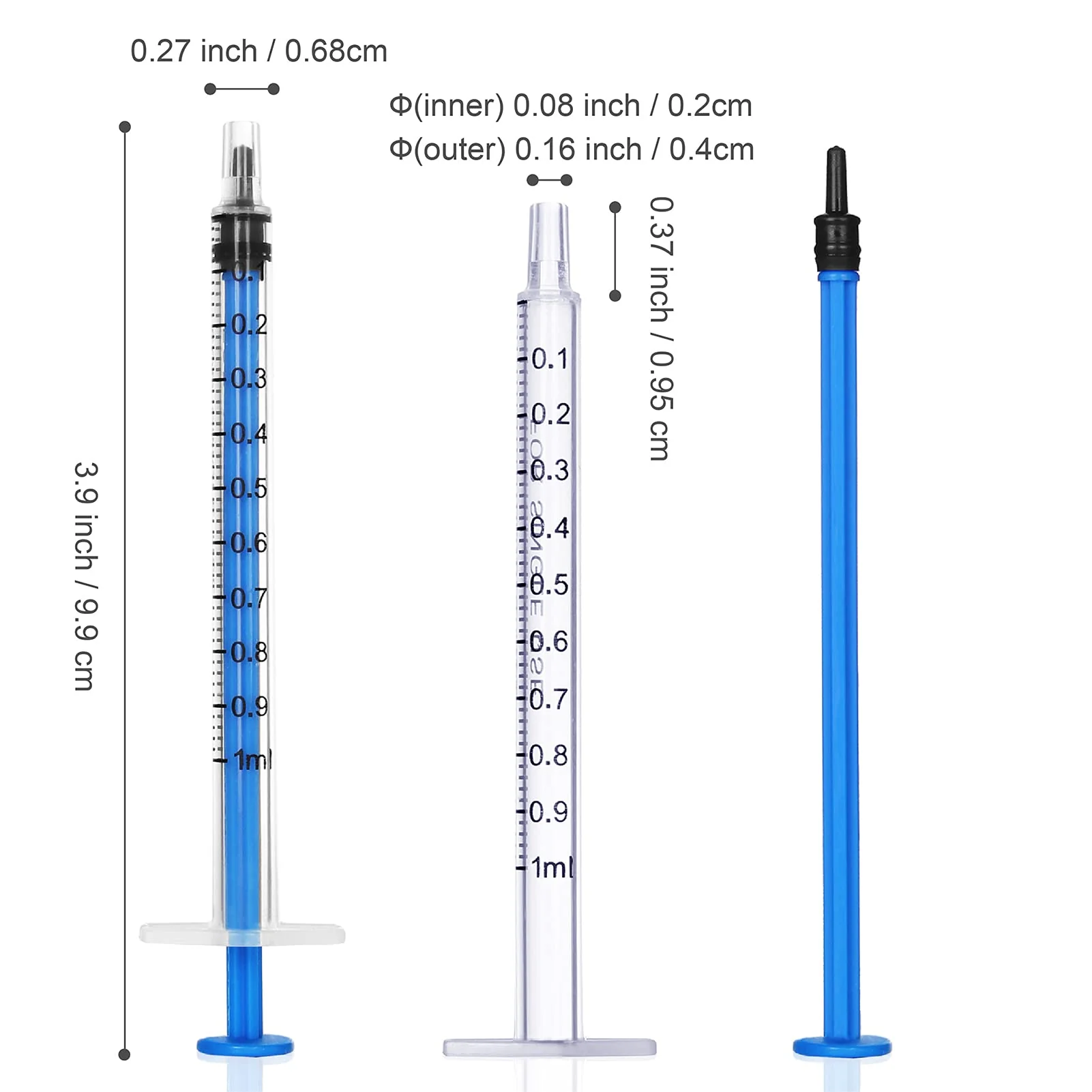 Pack of 36 1 ml plastic syringes + 36 needle-less measuring caps for refilling laboratory liquids and measuring animal feed oil glue 1 ml (36 pieces) - Image 2
