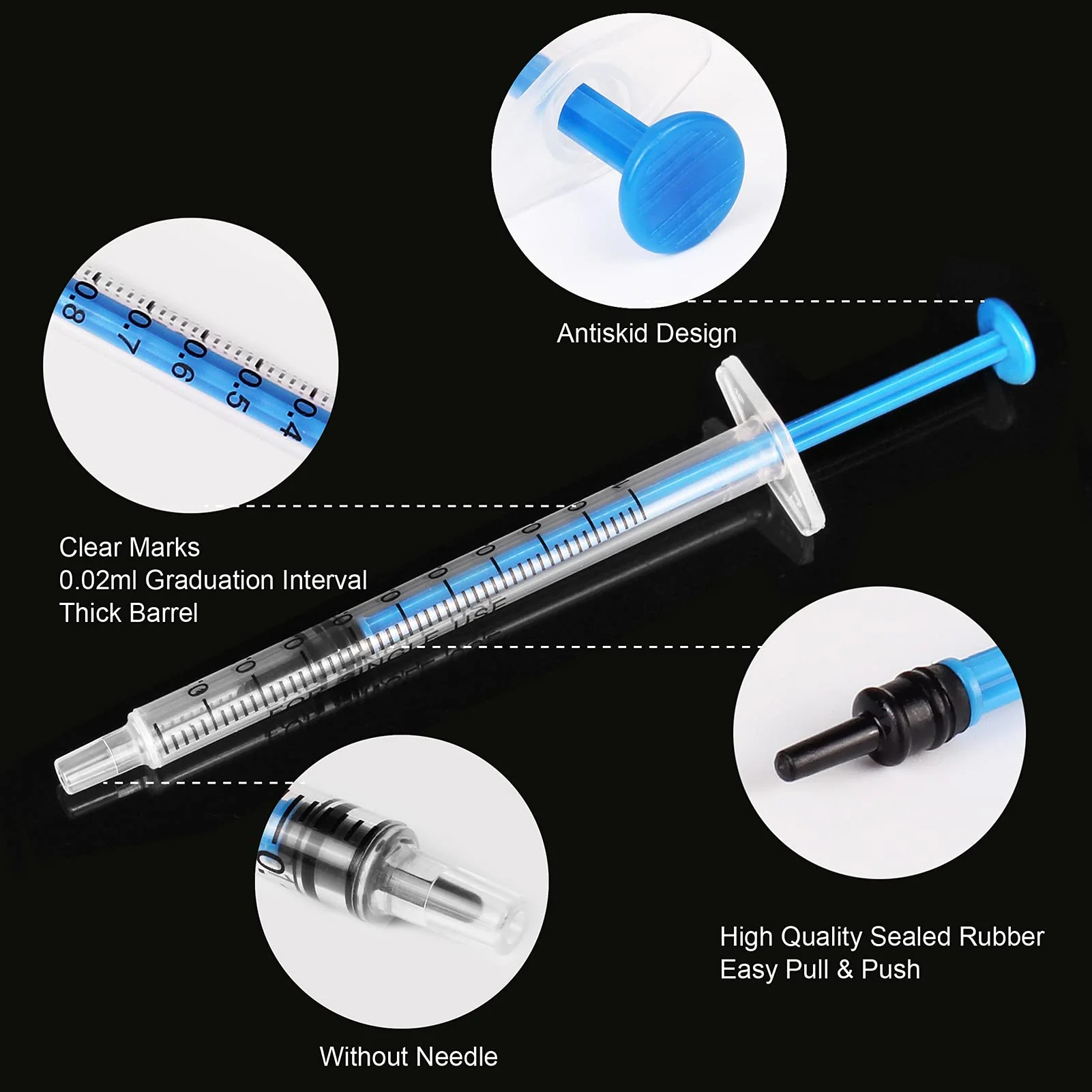 Pack of 36 1 ml plastic syringes + 36 needle-less measuring caps for refilling laboratory liquids and measuring animal feed oil glue 1 ml (36 pieces) - Image 5