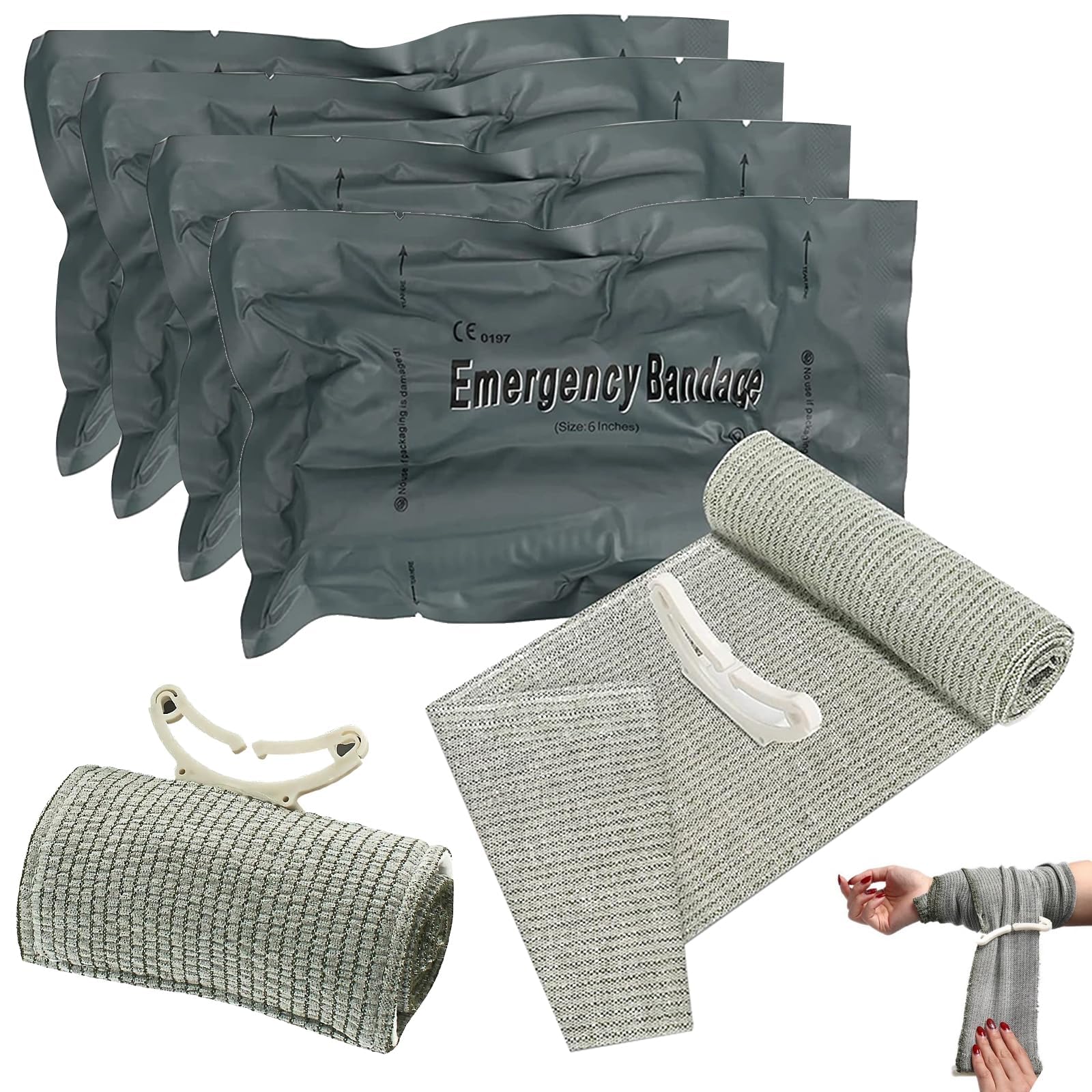 Pack of 4 Israeli Bandage, 6 Inch Hemostatic Tourniquets Elastic Bandage, First Aid Wound, Hemostatic Bandage Vacuum Pack for Indoor, Outdoor, The Perfect Choice for Your Emergency Equipment