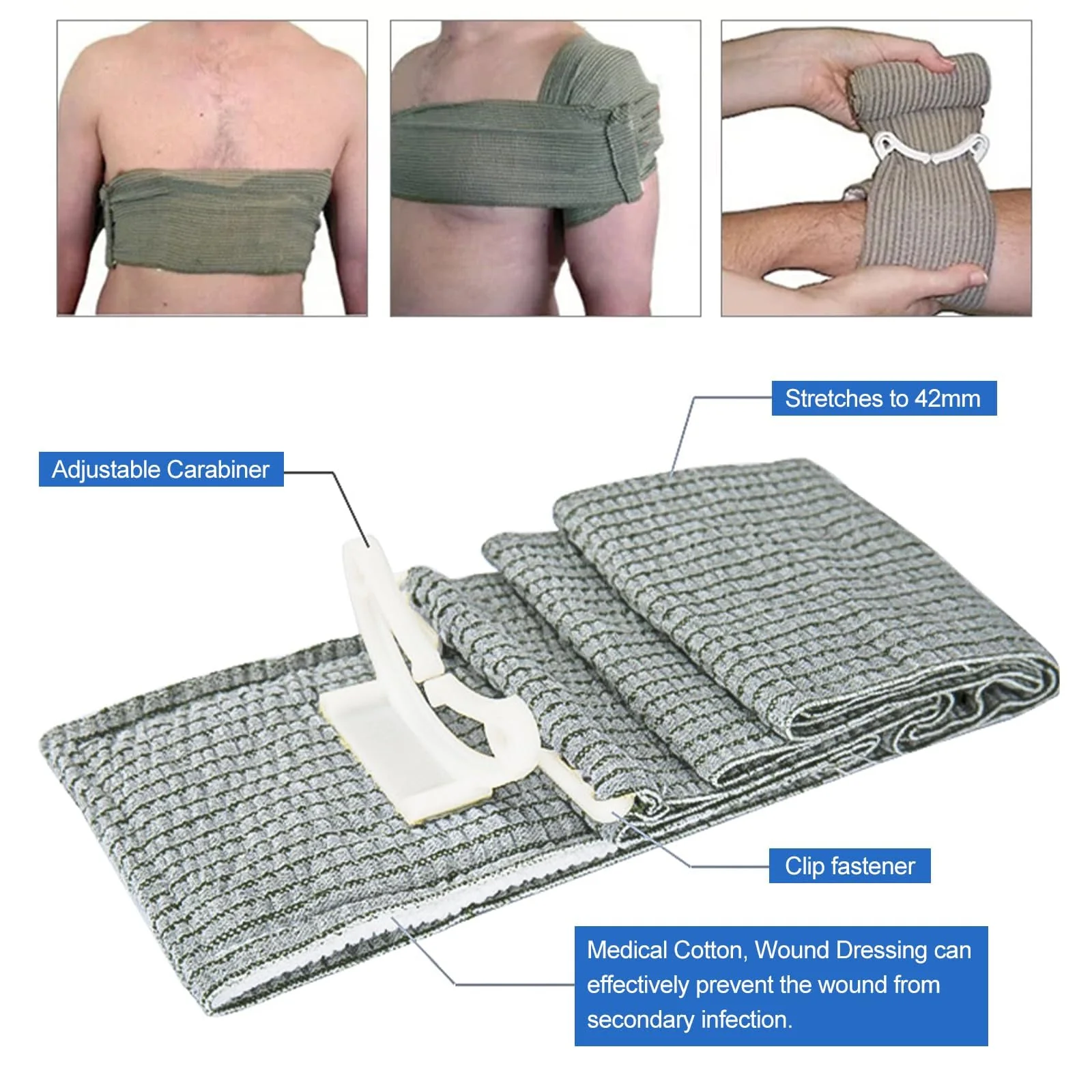 Pack of 4 Israeli Bandage, 6 Inch Hemostatic Tourniquets Elastic Bandage, First Aid Wound, Hemostatic Bandage Vacuum Pack for Indoor, Outdoor, The Perfect Choice for Your Emergency Equipment - Image 4