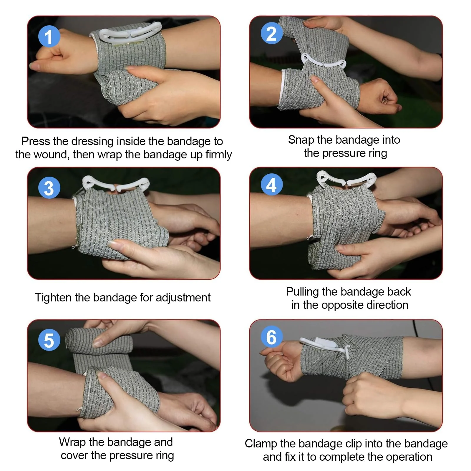Pack of 4 Israeli Bandage, 6 Inch Hemostatic Tourniquets Elastic Bandage, First Aid Wound, Hemostatic Bandage Vacuum Pack for Indoor, Outdoor, The Perfect Choice for Your Emergency Equipment - Image 7