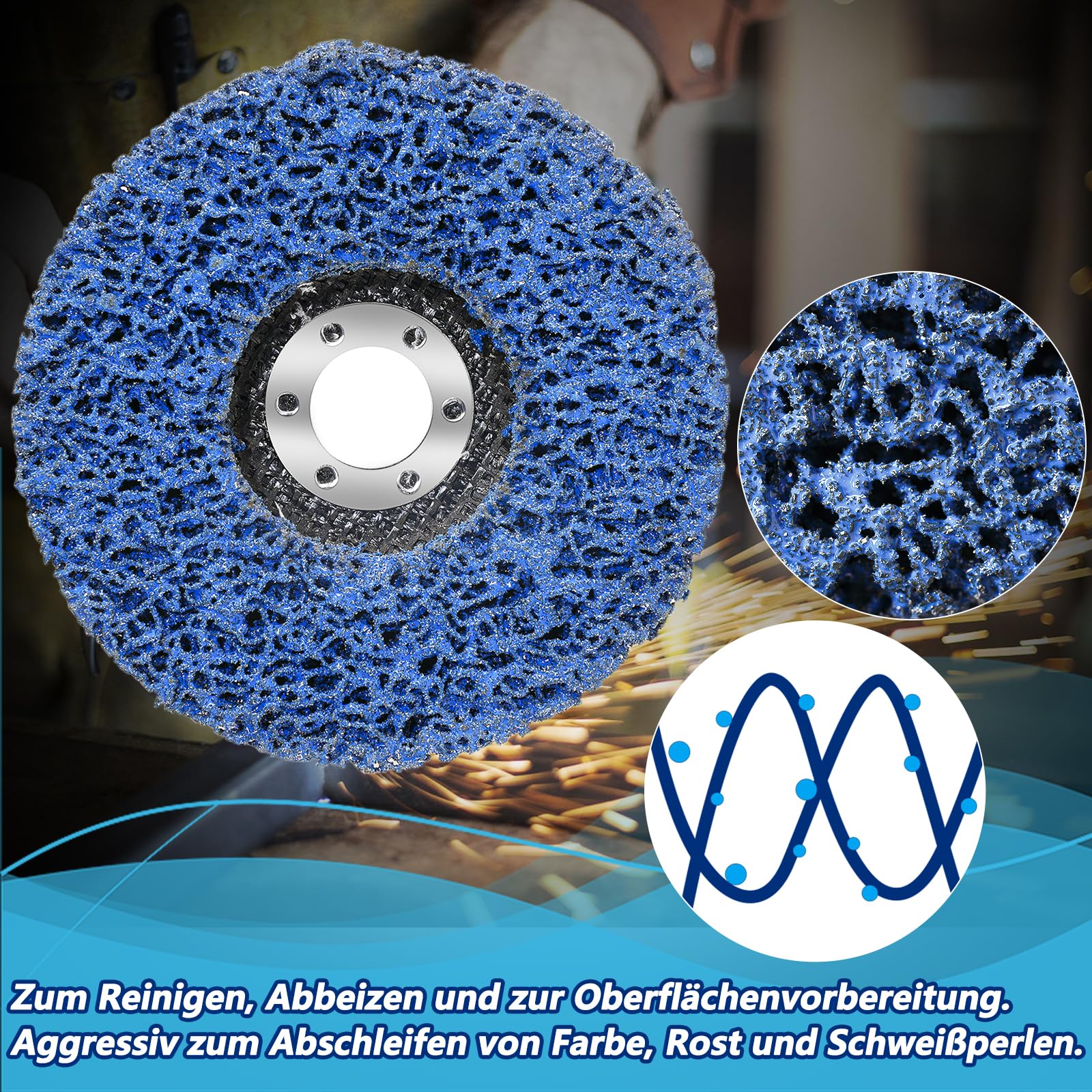 Pack of 5 125 mm CSD Disc, Grinding Disc, Coarse Cleaning Disc, Nylon Fabric Disc, Sanding Discs for Angle Grinder, Cleaning, Removing Paint, Rust, Welds and Oxidation Blue - Image 6