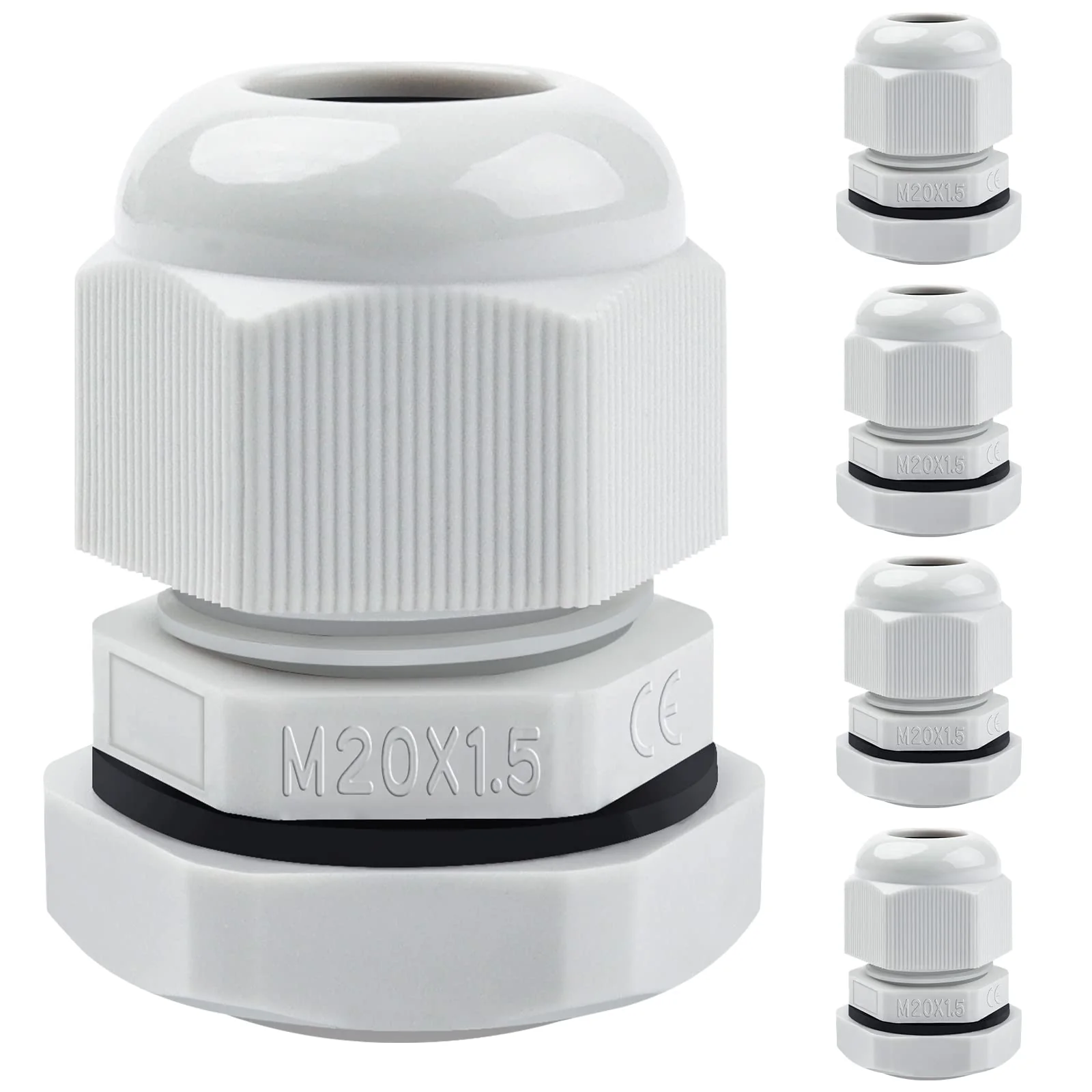 Pack of 5 Cable Glands M20, Hanibos Cable Feed-Through Waterproof IP68 Cable Entry Grey Adjustable Cable Glands for Outdoor Garden Control Box Junction Box M20-5Pcs